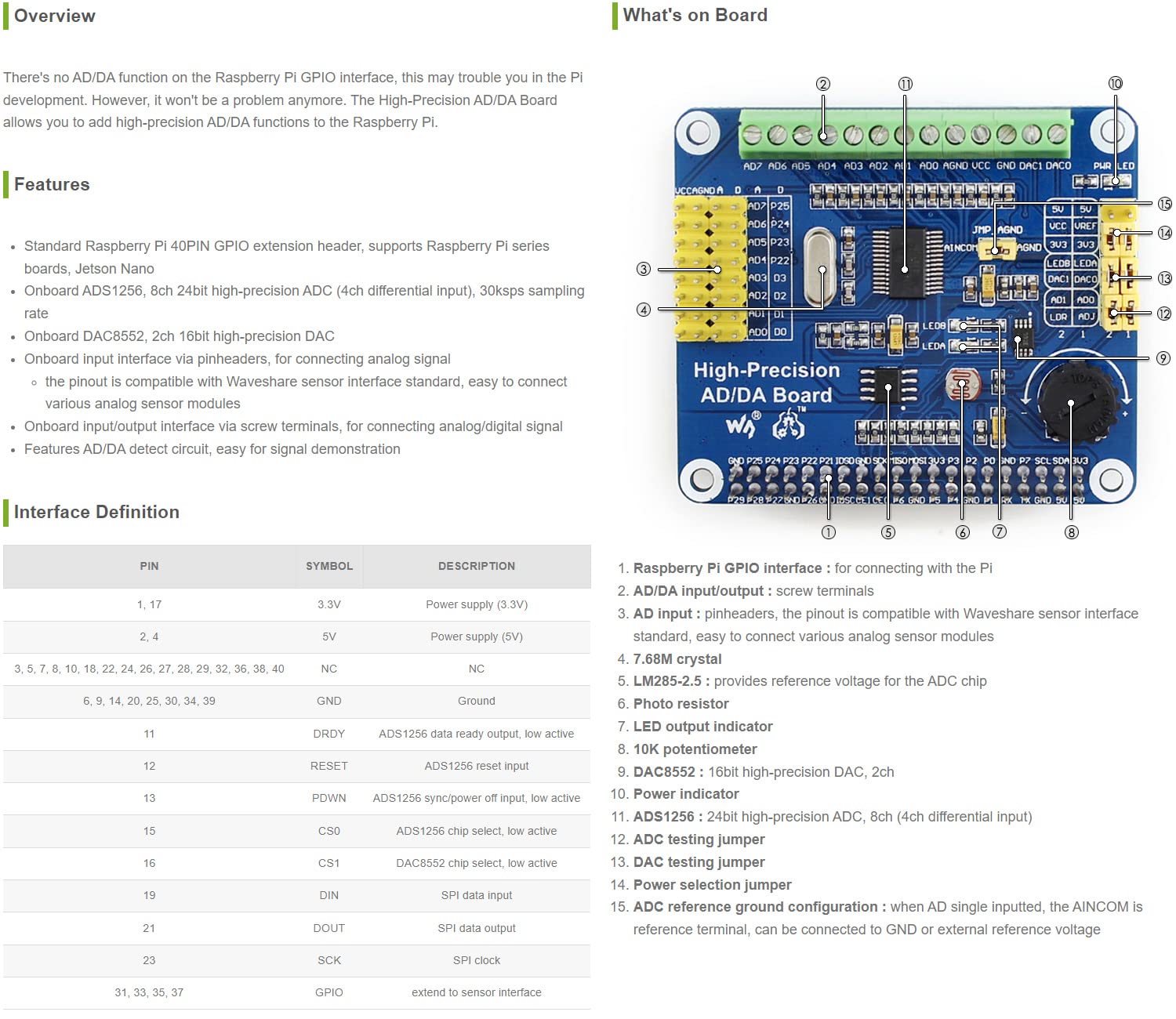 waveshare-high-precision-ad-da-erweiterungsboard-f-r-raspberry-pi-jetson-nano image 2