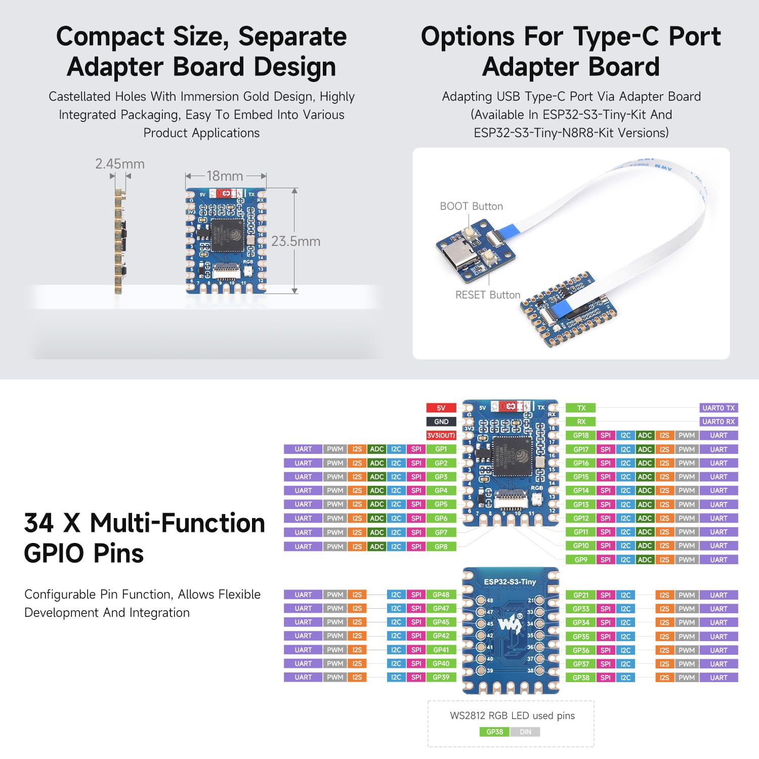 waveshare-esp32-s3-mini-development-board-8mb-flash-8mb-psram-mit-adapterboard-u image 5