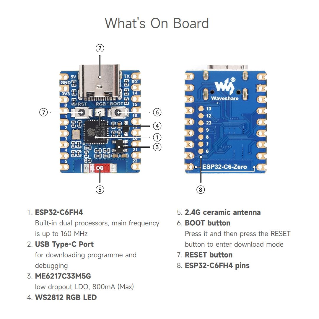 waveshare-esp32-c6-zero-2er-set-mini-entwicklungsboard-wifi-6-bt5 image 7