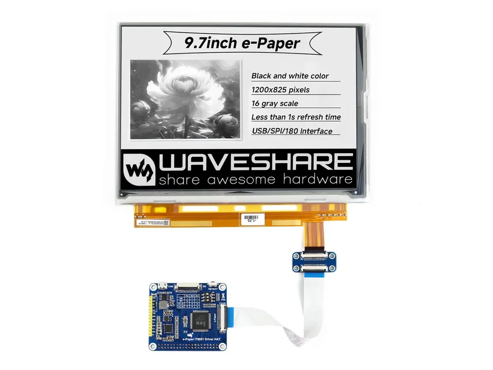 waveshare-9-7-zoll-e-paper-hat-1200-825-it8951-f-r-raspberry-pi image 1