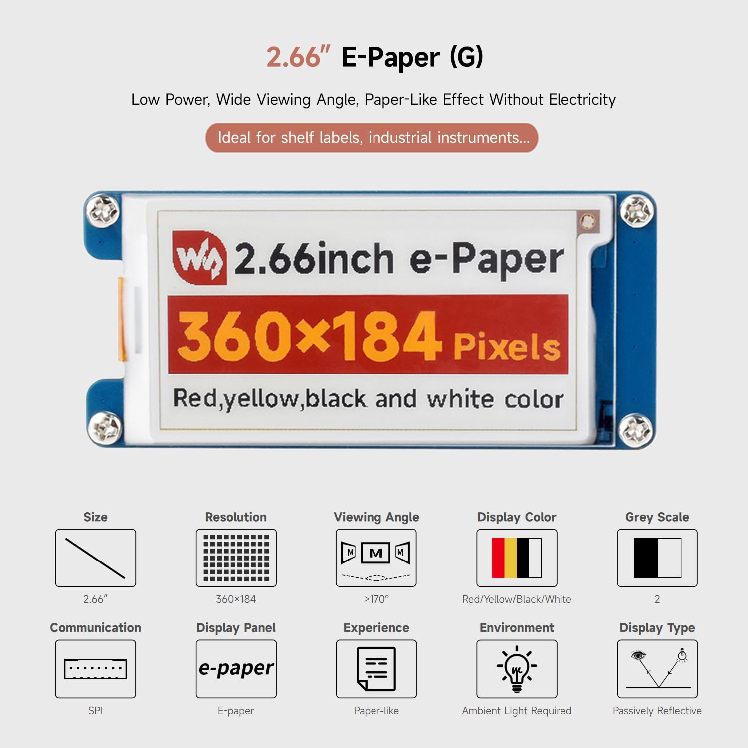 waveshare-2-66-zoll-e-paper-modul-g-360x184-4-farben-spi-3-3v-5v image 3