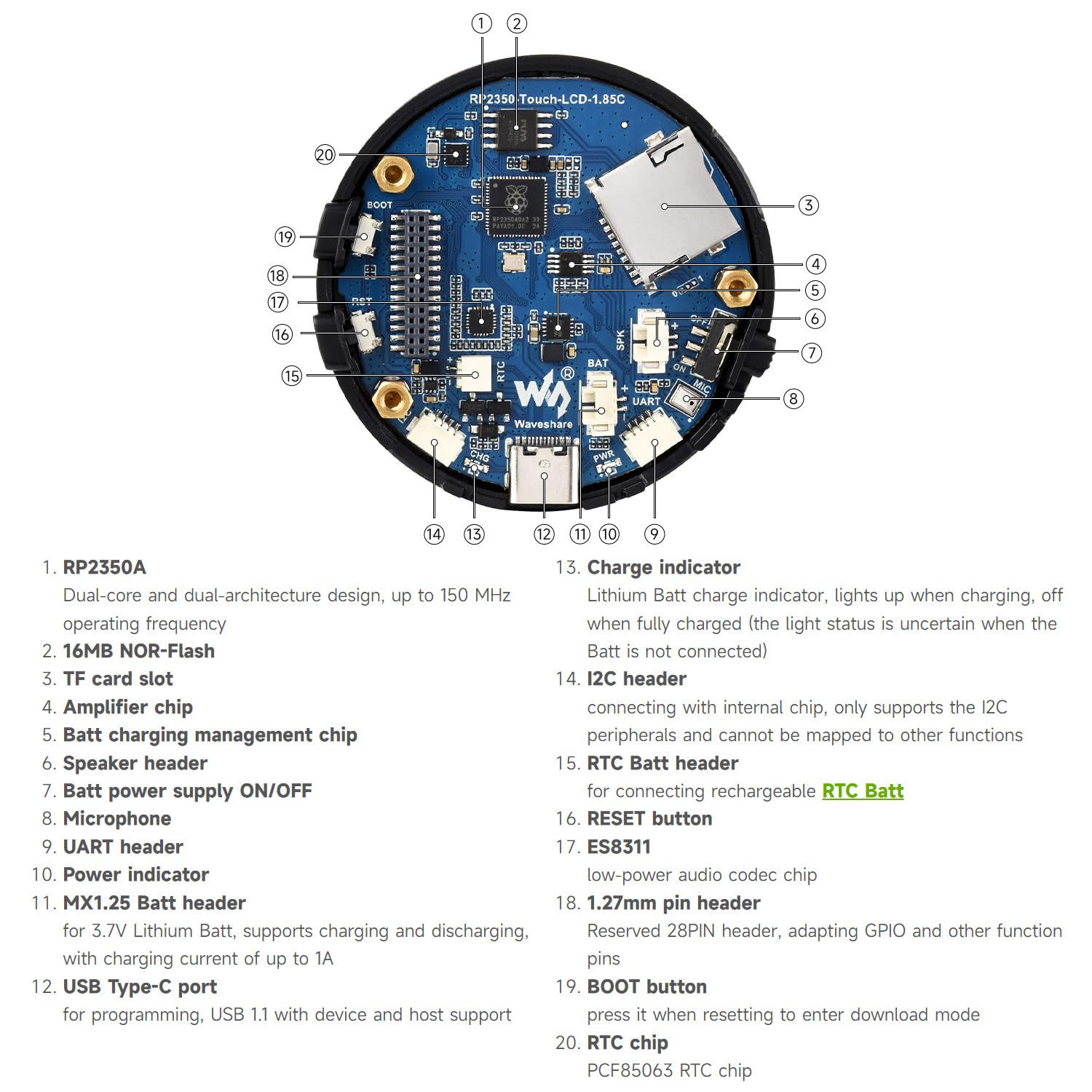 waveshare-rp2350-1-85-zoll-round-lcd-entwicklungsboard-360x360-standard-version image 7