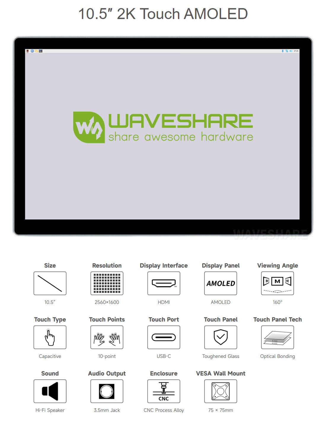 waveshare-10-5-zoll-kapazitiver-touch-amoled-display-2560-1600-2k-kompatibel-mit image 3