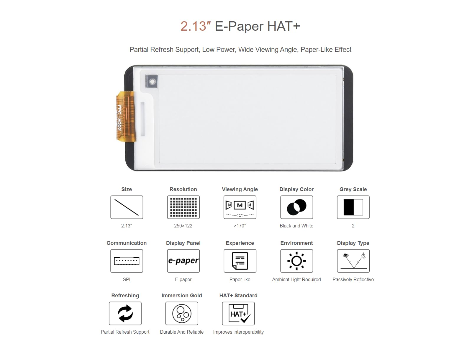 waveshare-2-13-zoll-e-paper-hat-f-r-raspberry-pi-5-4b-3b-zero-250x122-pixel-spi- image 2