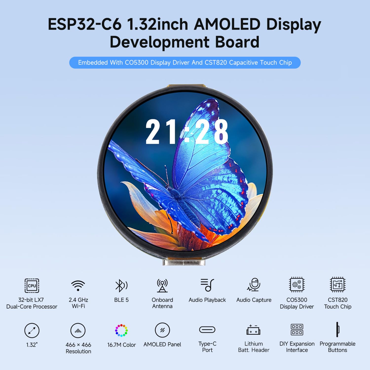 waveshare-esp32-c6-1-32-zoll-amoled-rundes-touch-display-entwicklungsboard-466x4 image 3