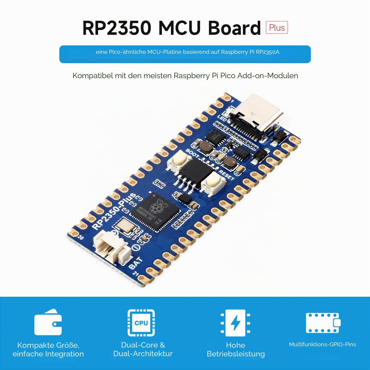 waveshare-rp2350-plus-entwicklungsboard-pico-like-mcu-rp2350a-4mb image 3