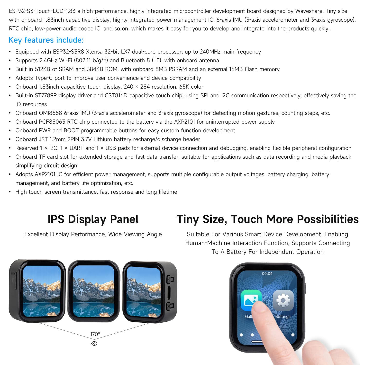 waveshare-esp32-s3-1-83-zoll-touch-display-entwicklungsboard-mit-audio-codec image 4