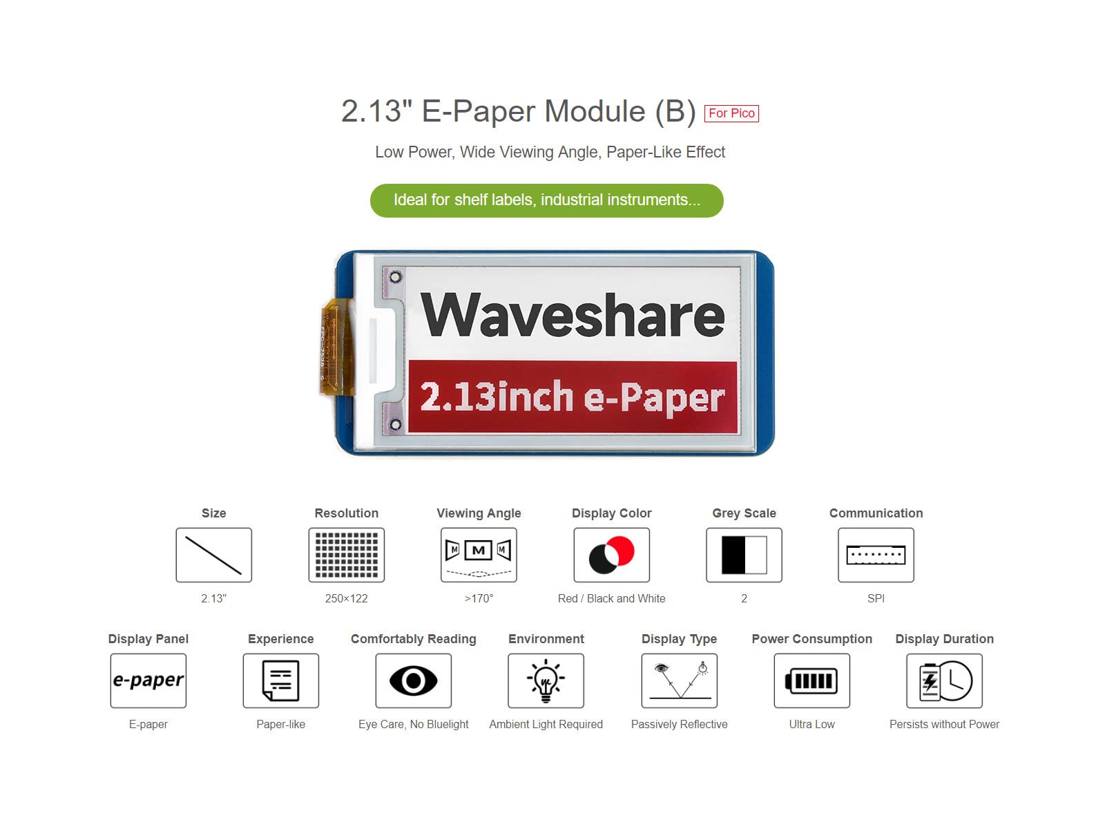 waveshare-pico-epaper-2-13-b-e-paper-display-modul-2-13-zoll-250x122-rot-schwarz image 3