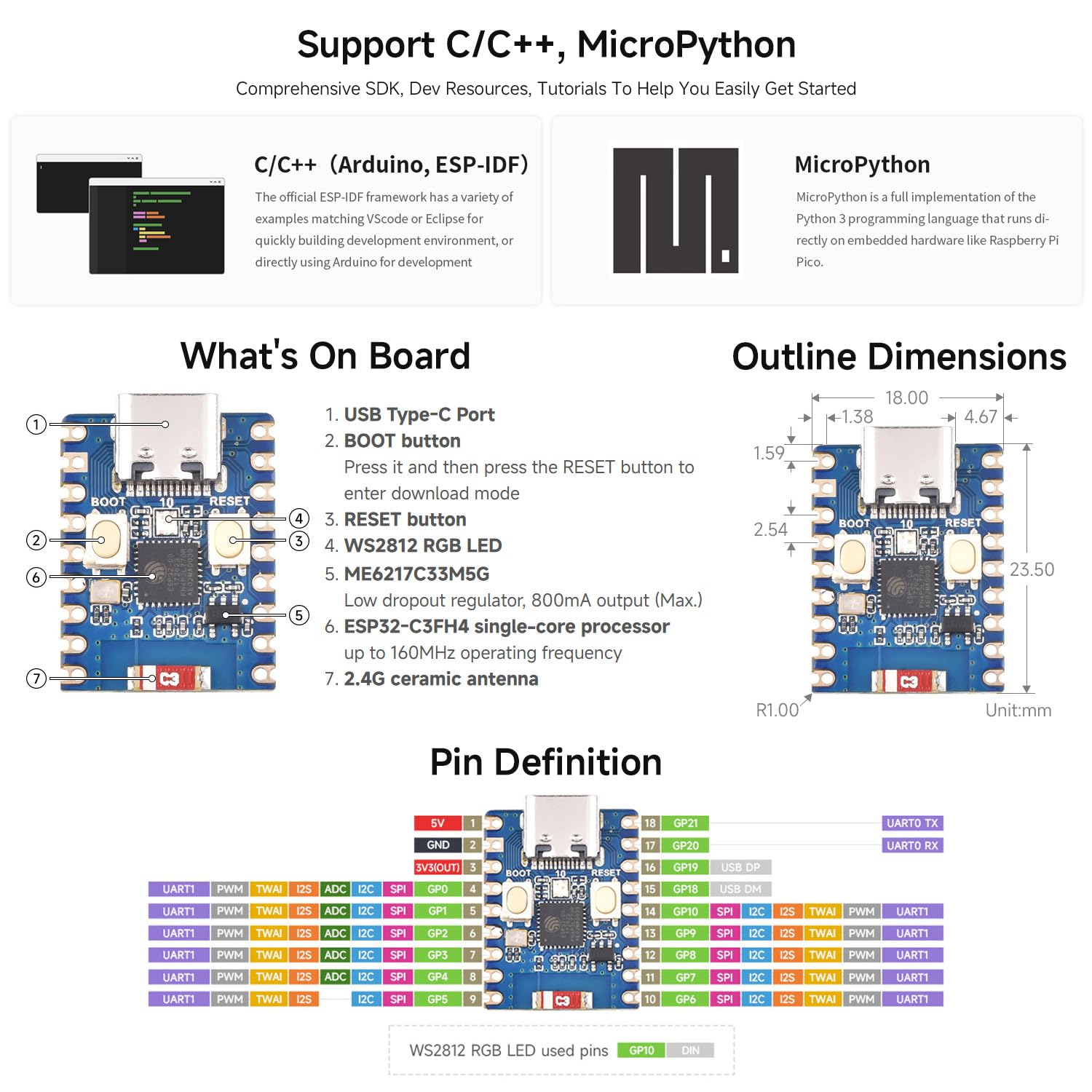 waveshare-esp32-c3-mini-entwicklungsboard-esp32-c3-zero-m-mit-header image 4