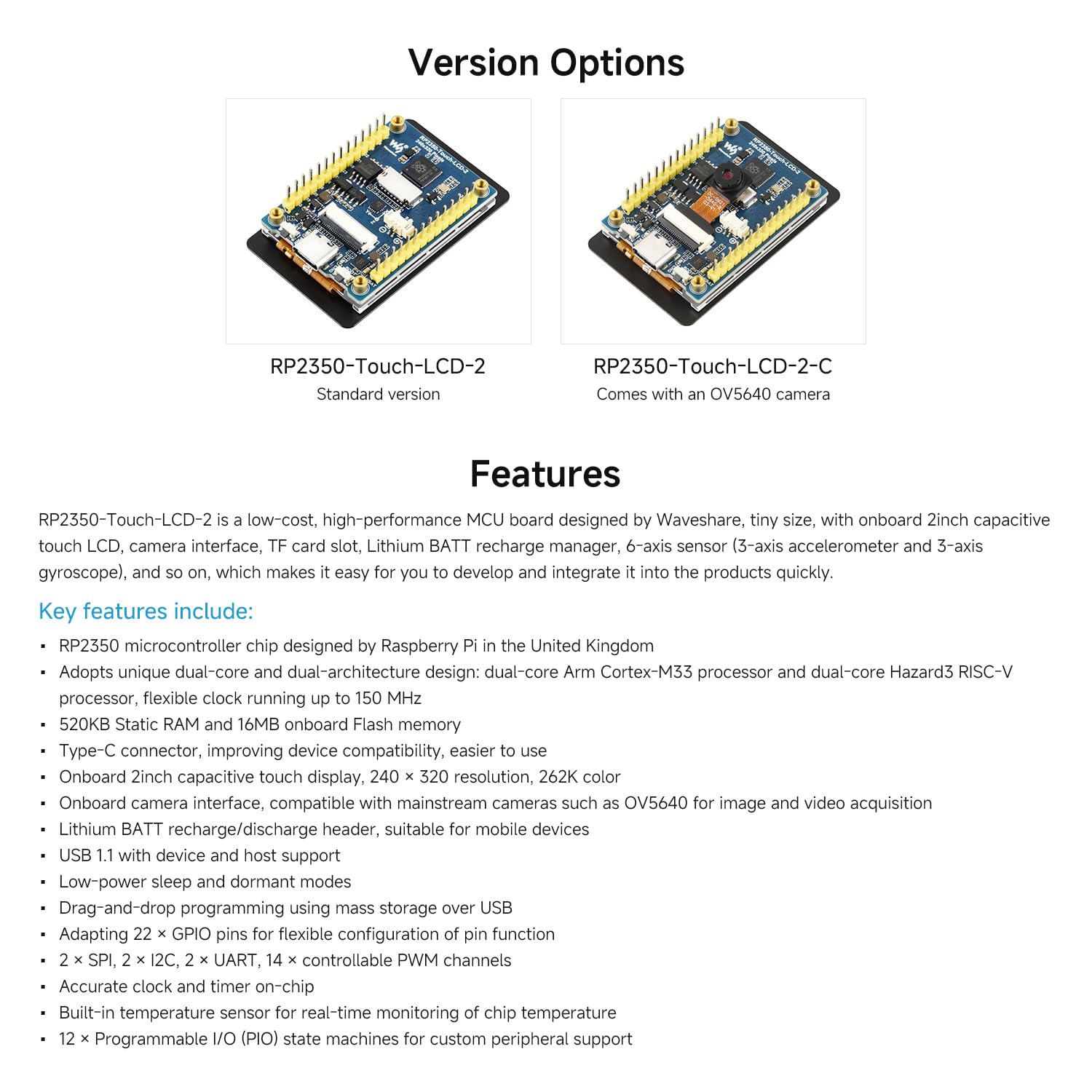 waveshare-rp2350-2-zoll-touch-display-board-240x320-ips-mit-kamera-anschluss image 4