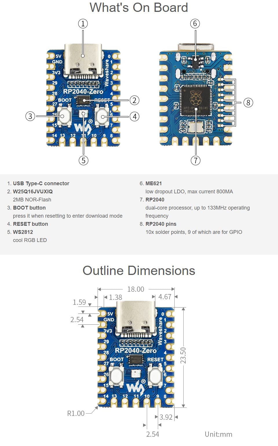 waveshare-rp2040-zero-mikrocontroller-board-pico-hnlich-ohne-stiftleiste image 6