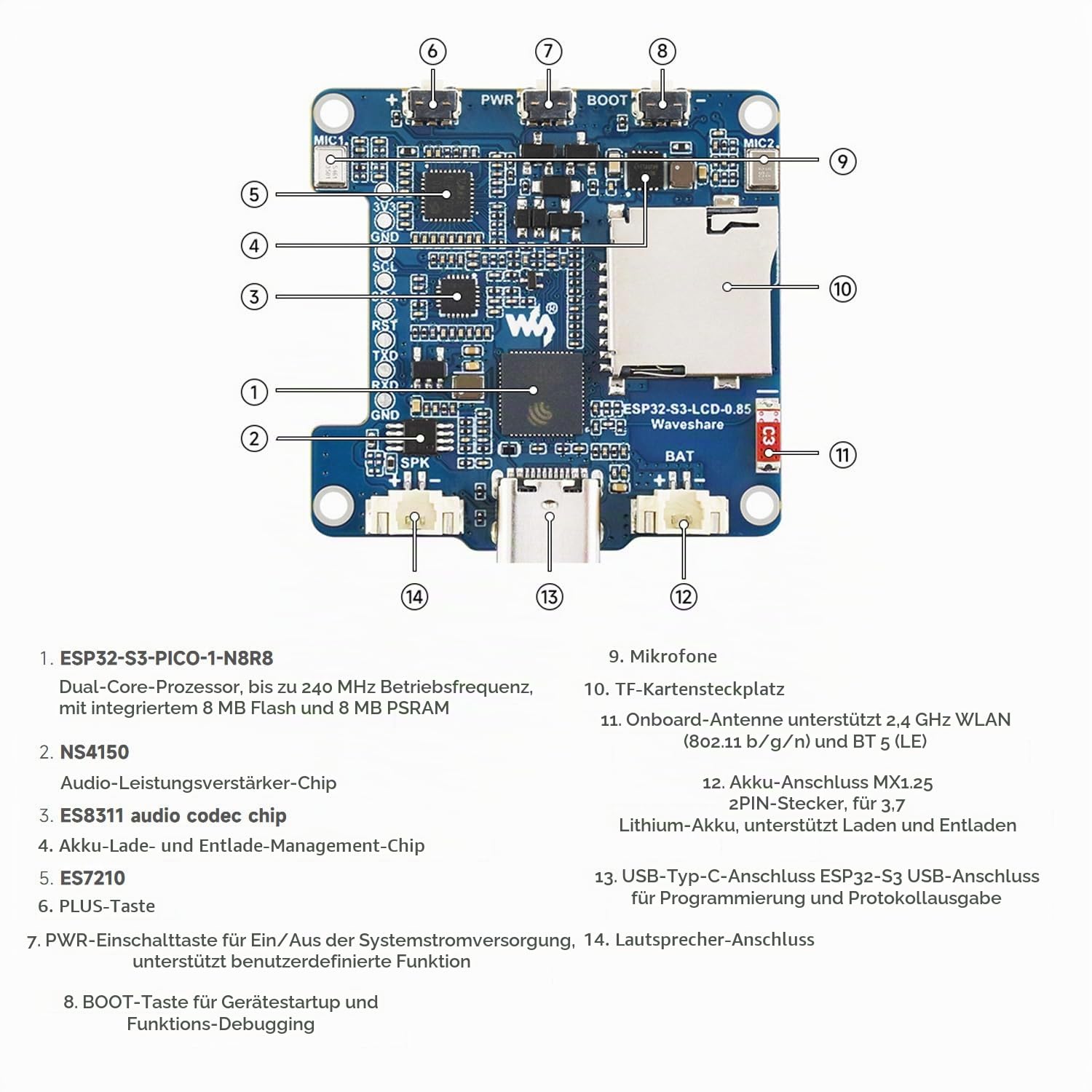 waveshare-esp32-s3-0-85-zoll-lcd-entwicklungsboard-128-x-128-dual-mikrofone-rgb- image 7