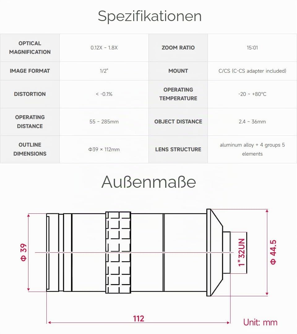 waveshare-industrielle-mikroskoplinse-100x-vergr-erung-c-cs-mount-kompatibel-mit image 4