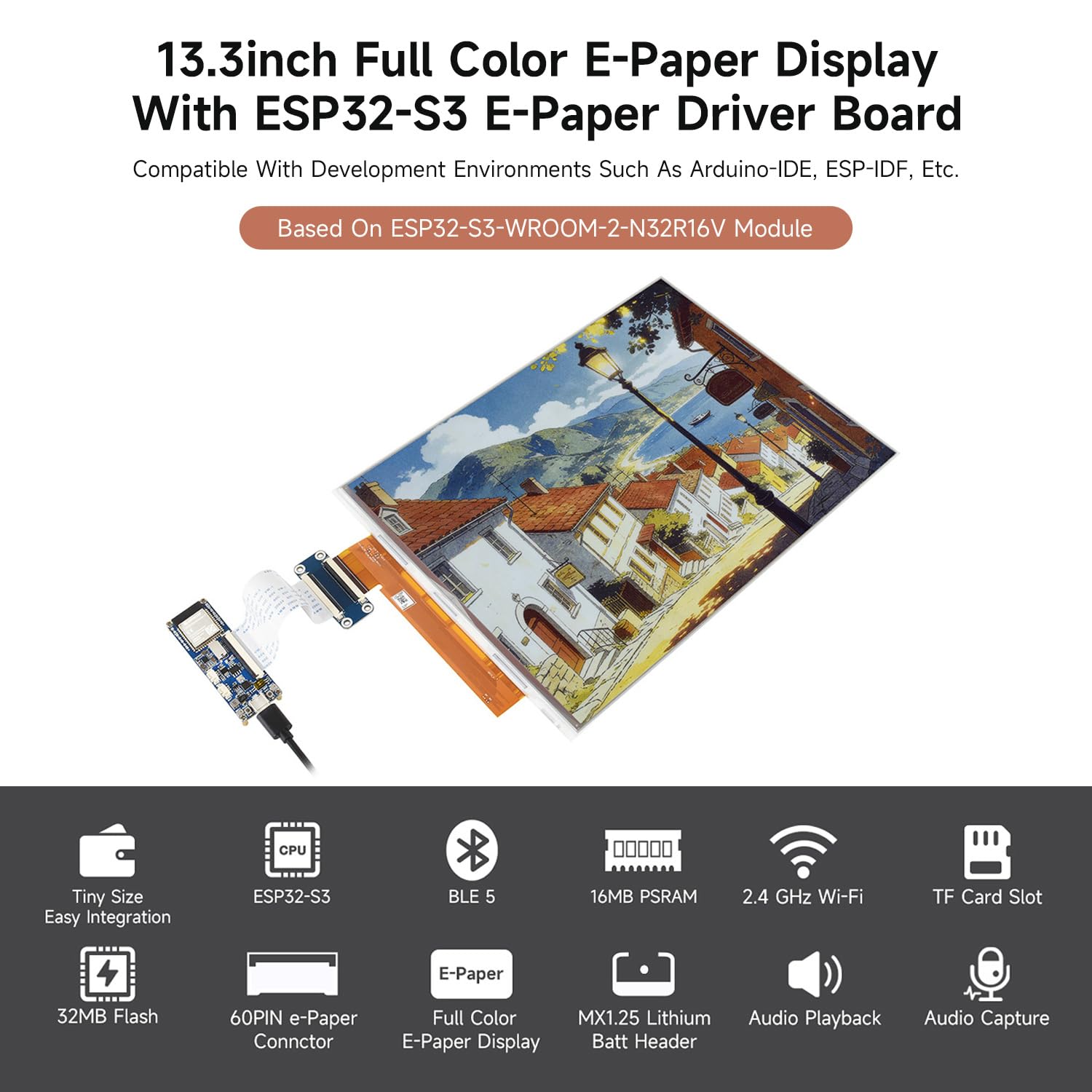 waveshare-13-3-e-paper-display-spectra-6-e6-mit-esp32-s3-driver-board image 3