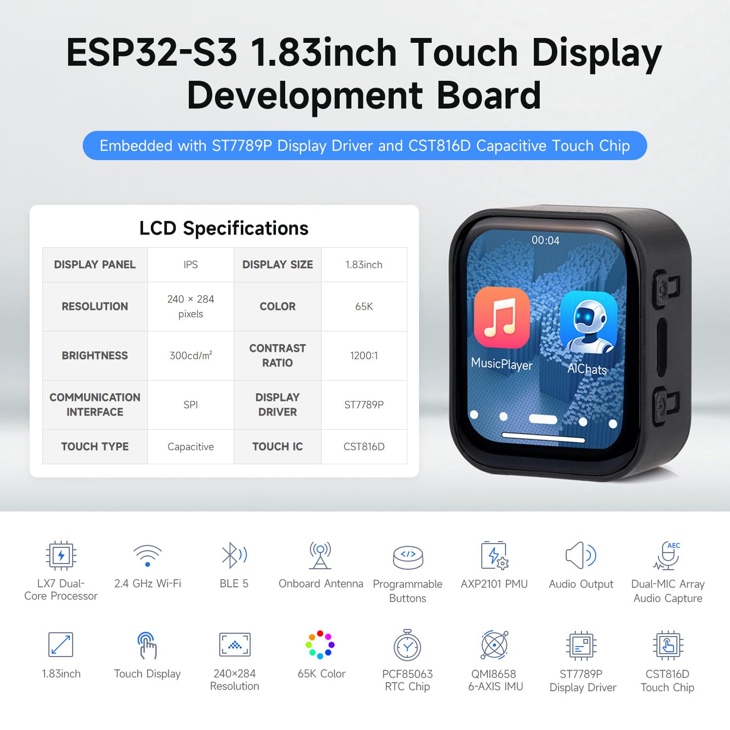 waveshare-esp32-s3-1-83-zoll-touch-display-entwicklungsboard-mit-audio-codec image 3