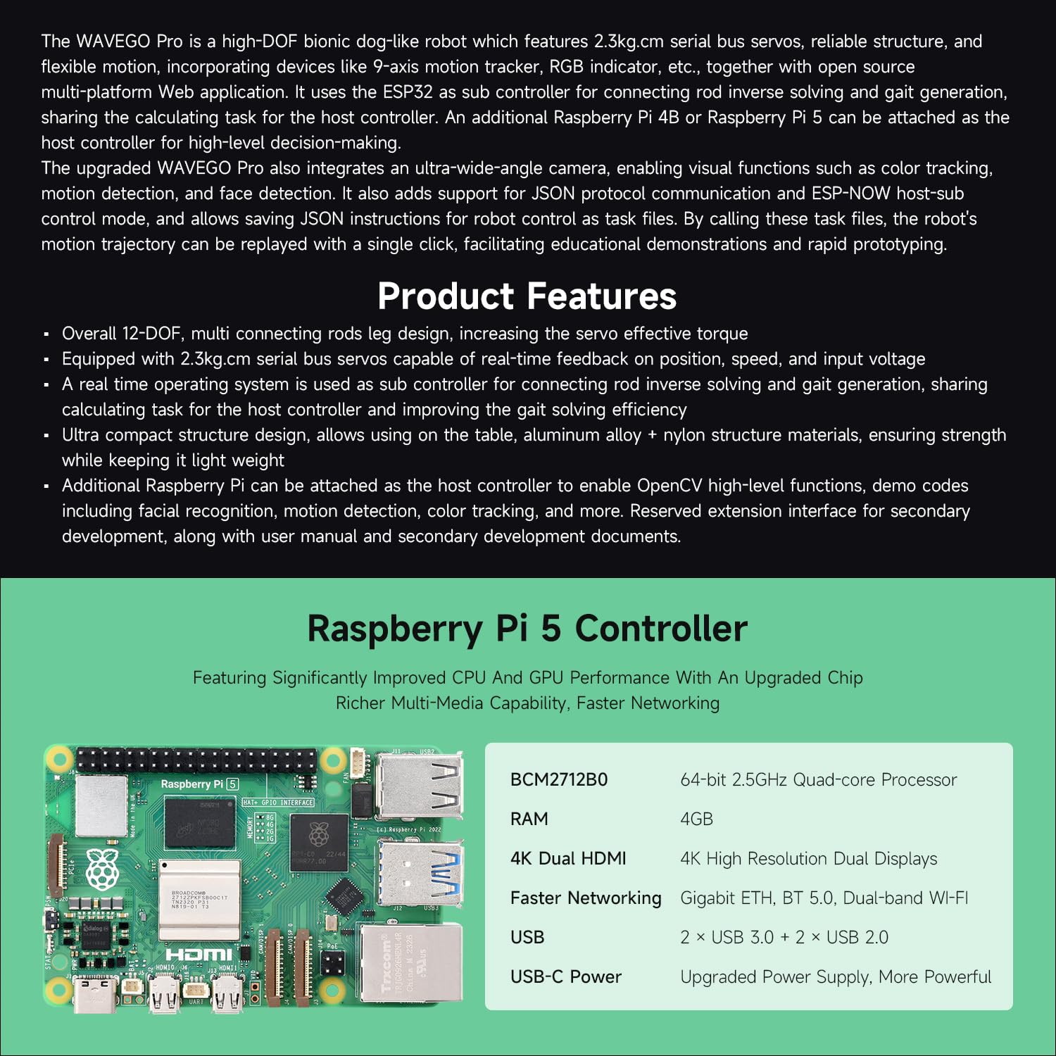 waveshare-wavego-pro-12-dof-bionischer-roboterhund-bundle-mit-raspberry-pi-exten image 4