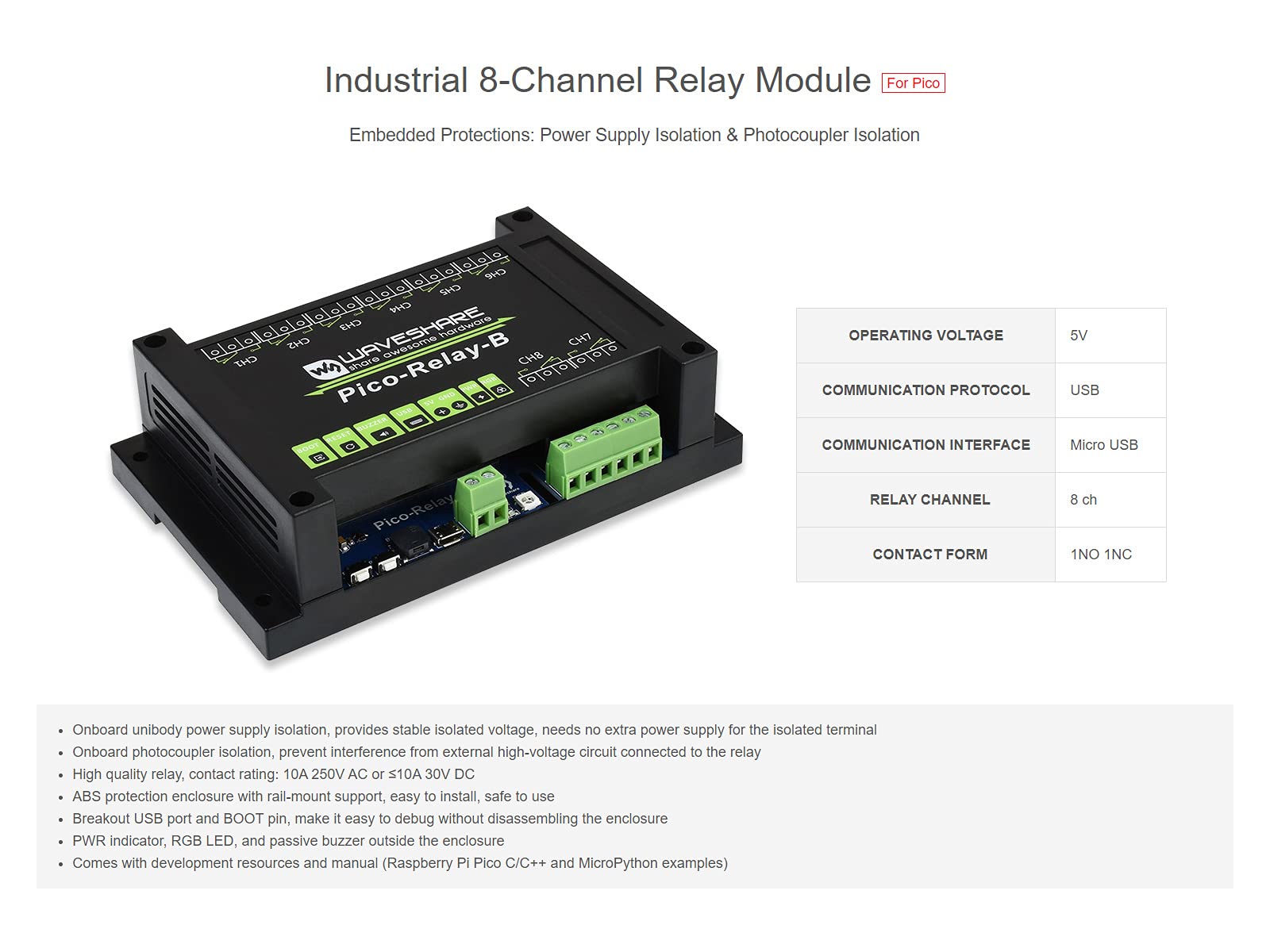 waveshare-industrielles-8-kanal-relaismodul-f-r-raspberry-pi-pico-mit-netzteil-u image 3