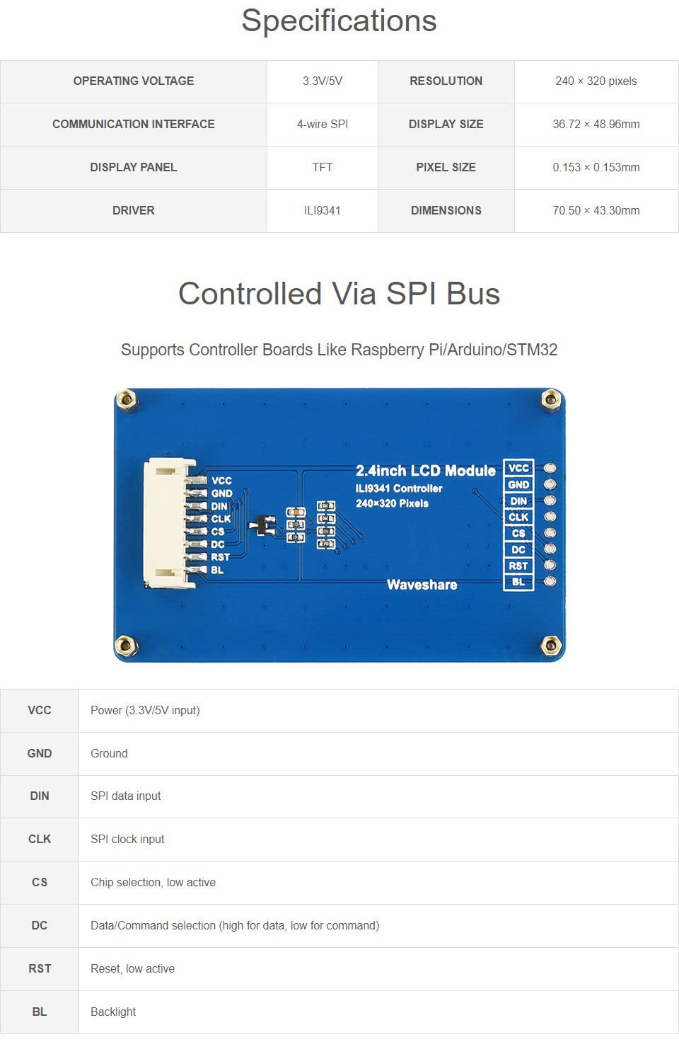 waveshare-2-4-zoll-lcd-tft-display-modul-240x320-65k-farben-spi-ili9341 image 3