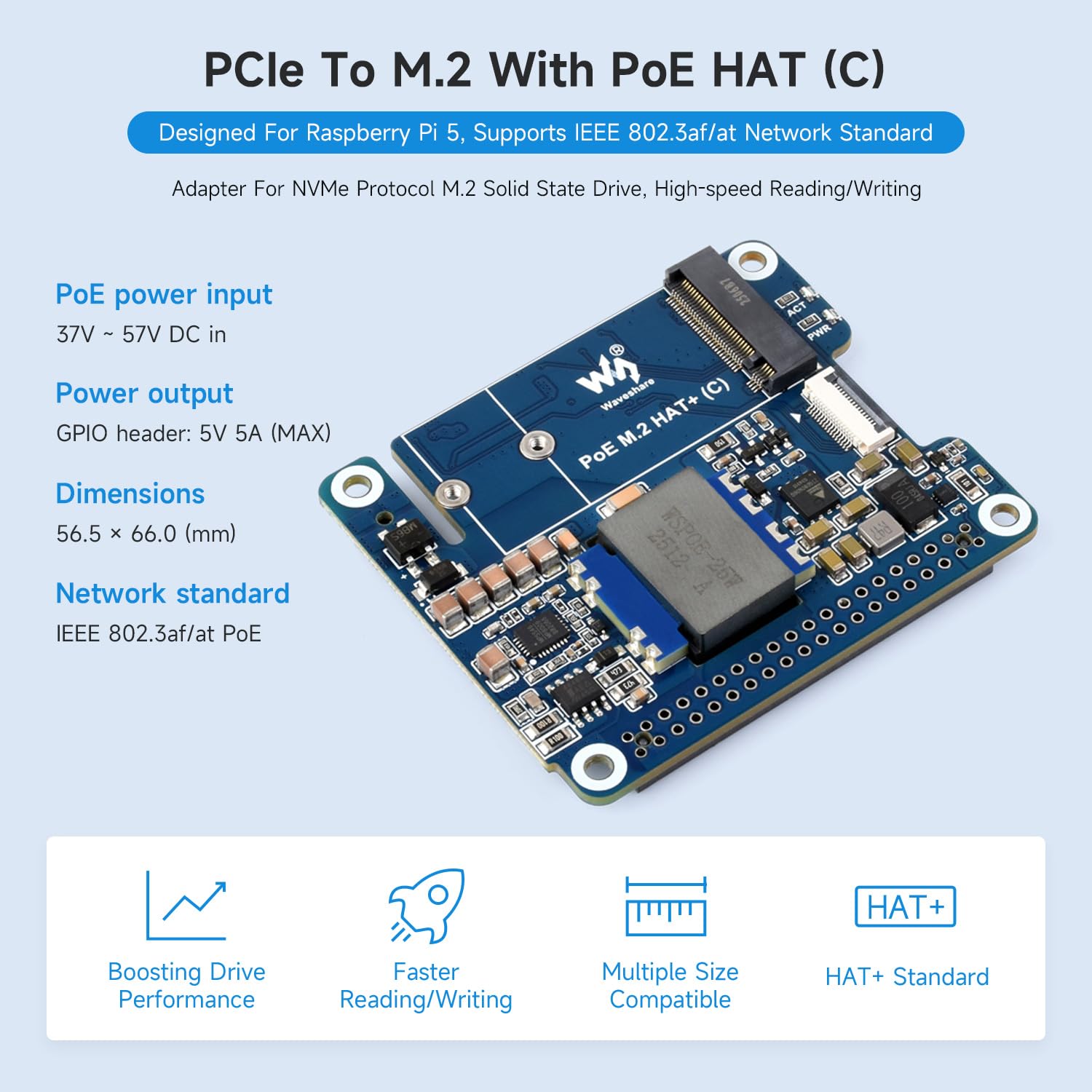 waveshare-pcie-auf-m-2-adapter-mit-poe-c-f-r-raspberry-pi-5-nvme-2230-2242-hat image 3