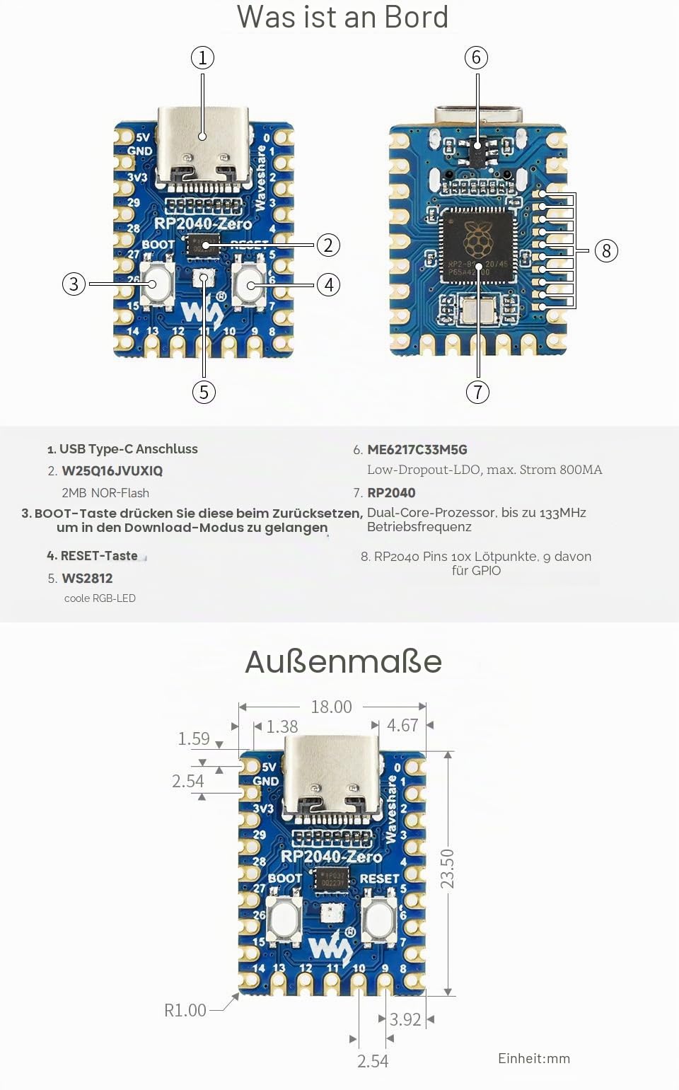 waveshare-rp2040-zero-3er-set-pico-mcu-board-mit-usb-c image 5