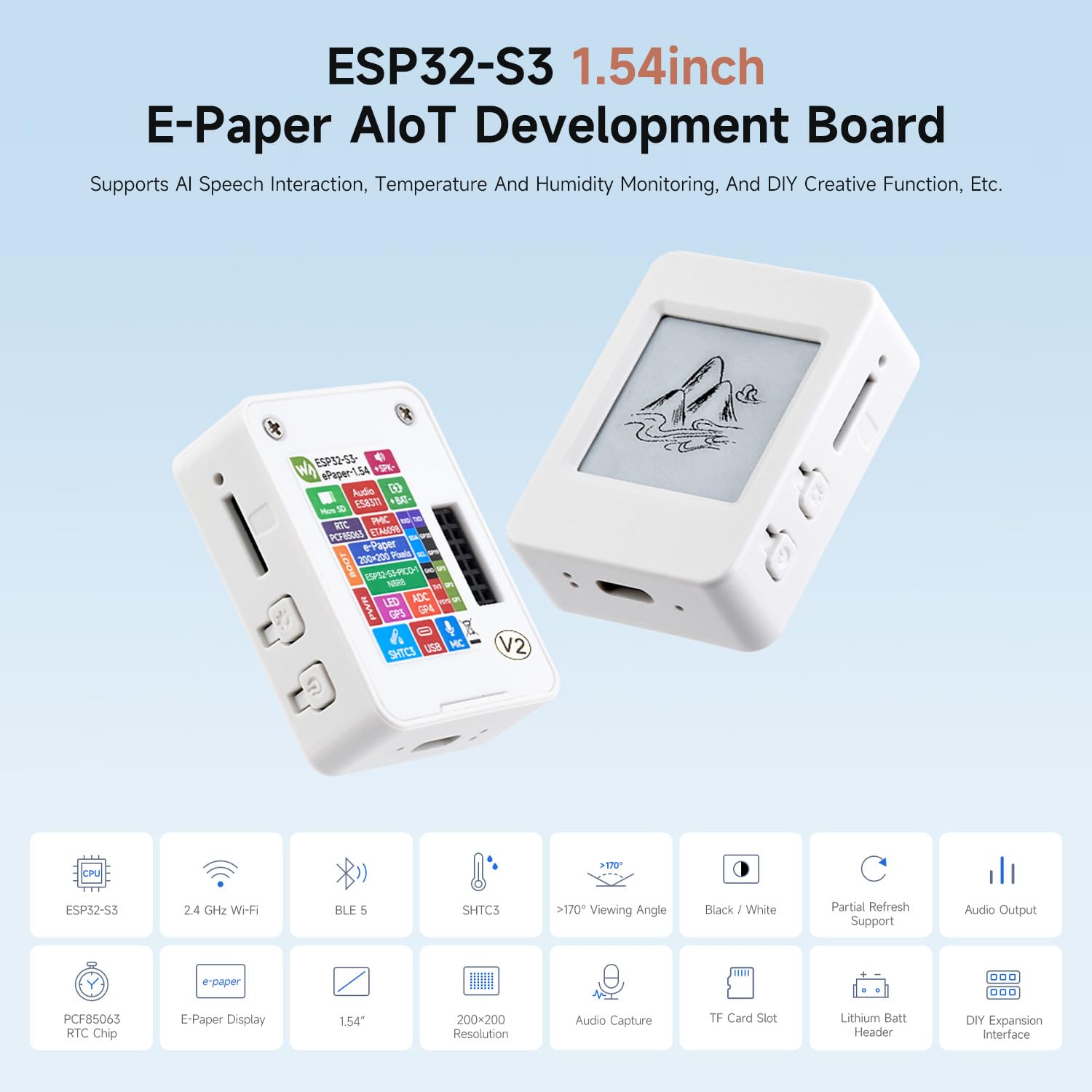 waveshare-esp32-s3-1-54-zoll-e-paper-aiot-entwicklungsboard-200x200-schwarz-wei--2 image 3