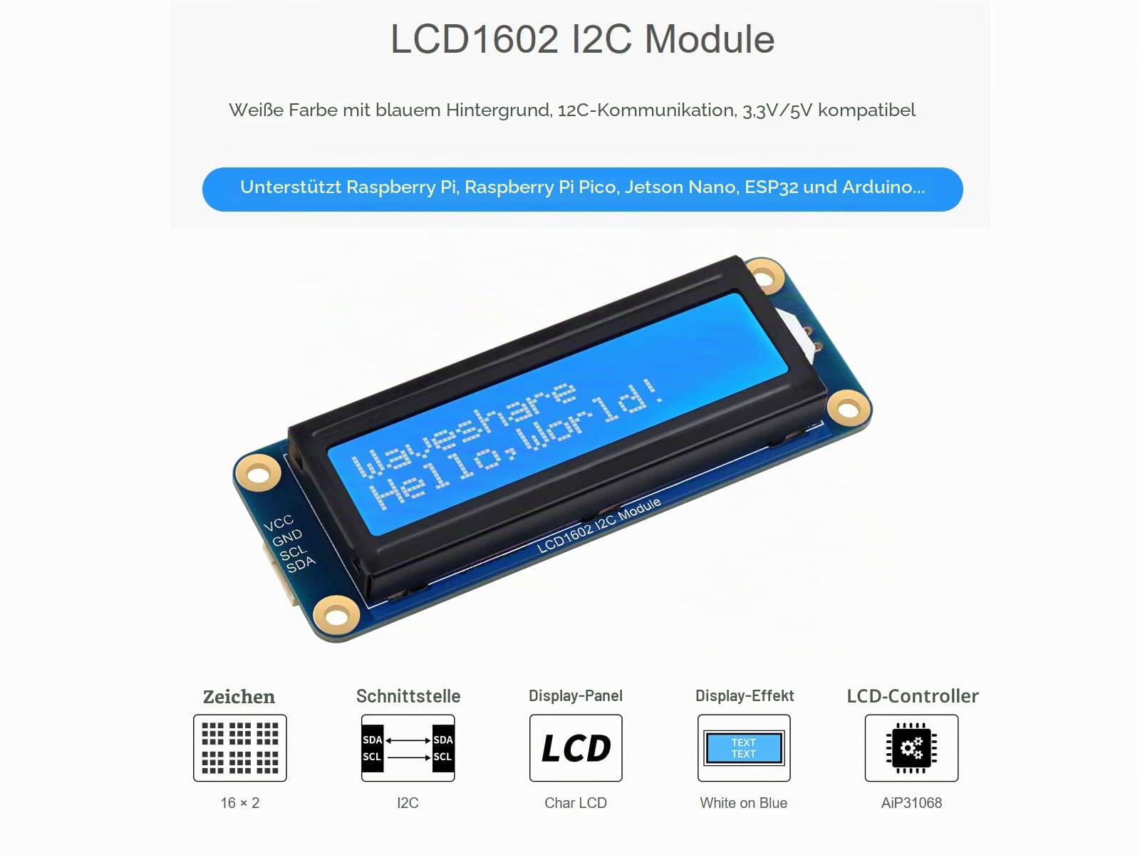 waveshare-lcd1602-i2c-display-modul-16x2-zeichen-wei-auf-blau image 2
