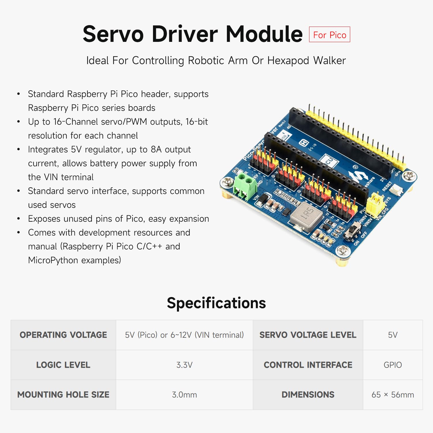 waveshare-servo-driver-modul-f-r-raspberry-pi-pico-16-kanal-16-bit-pwm image 3