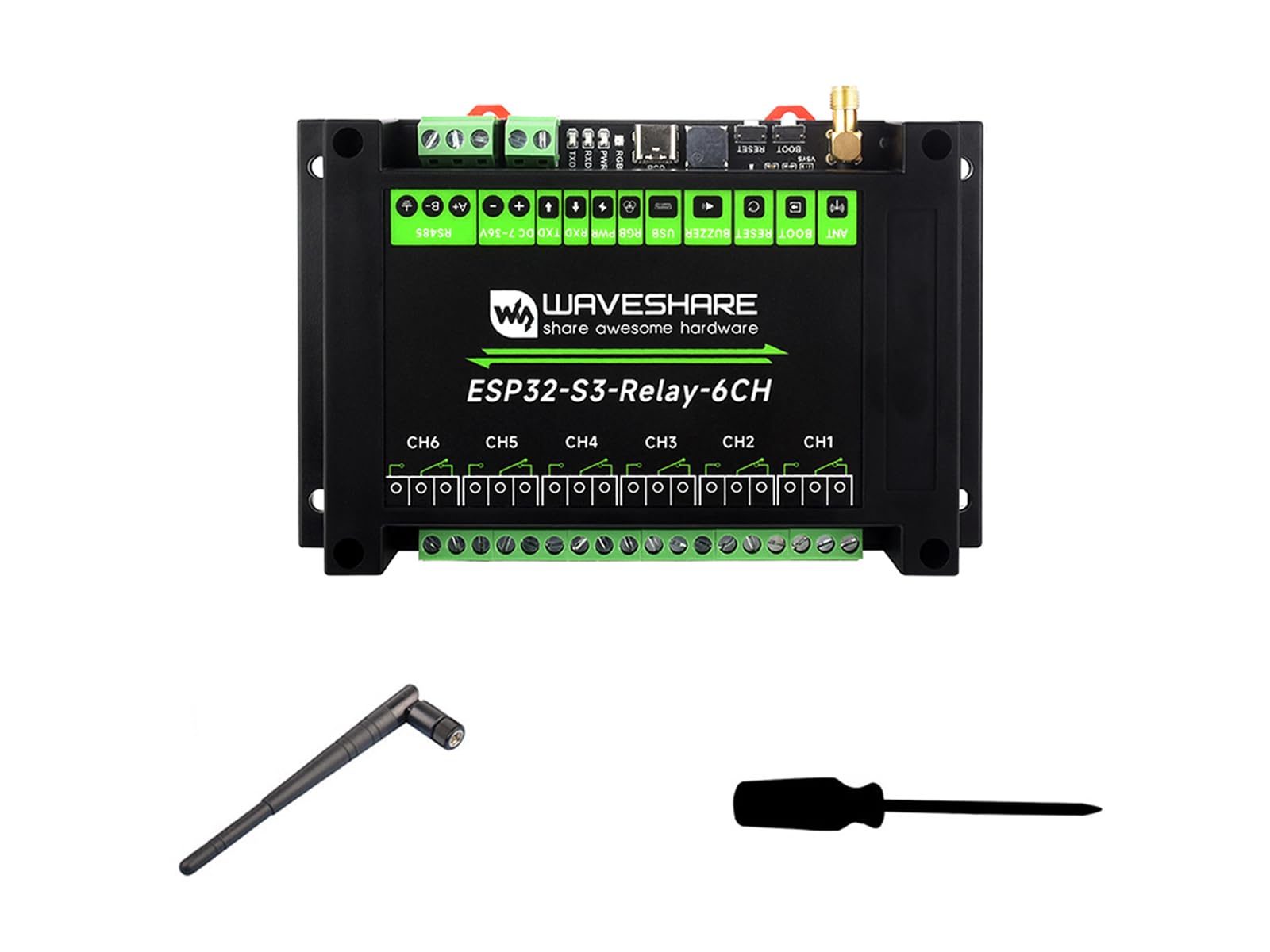 waveshare-industrial-6-kanal-esp32-s3-wifi-relaismodul-mit-rs485 image 1