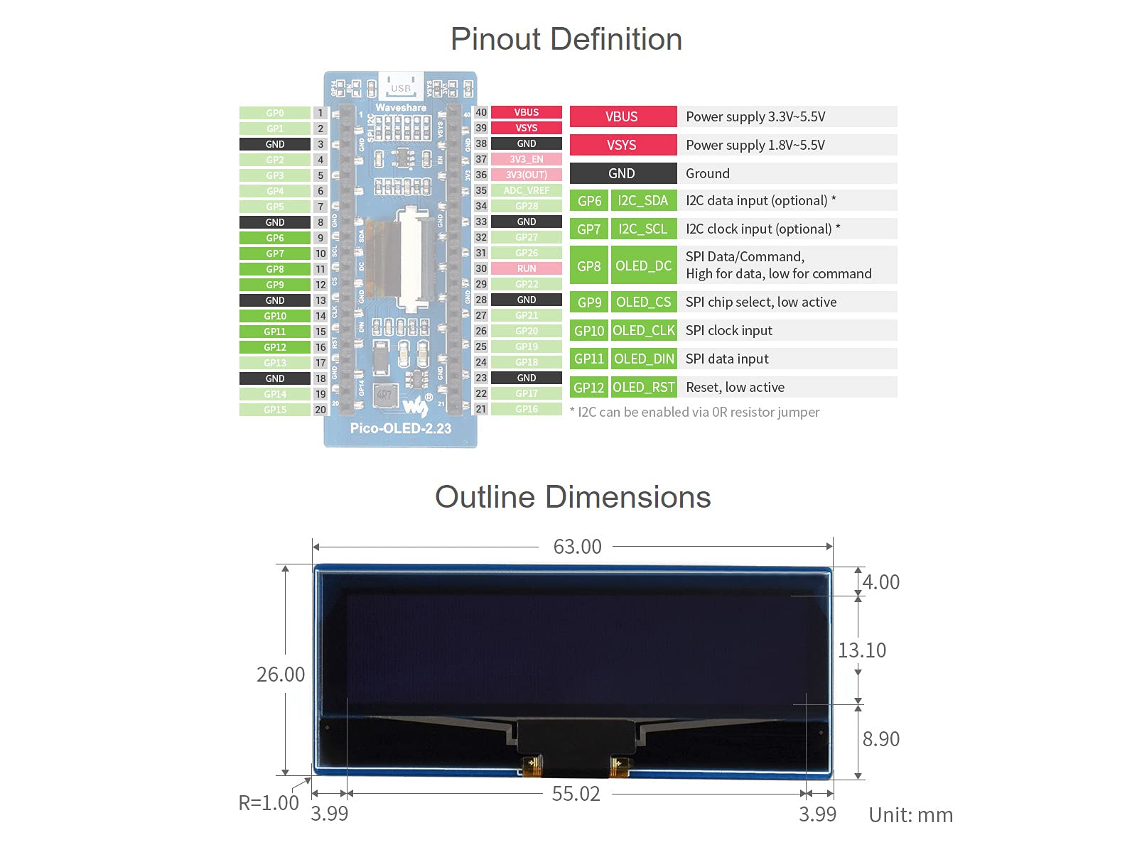 waveshare-2-23-zoll-oled-displaymodul-128x32-spi-i2c-f-r-raspberry-pi-pico image 5
