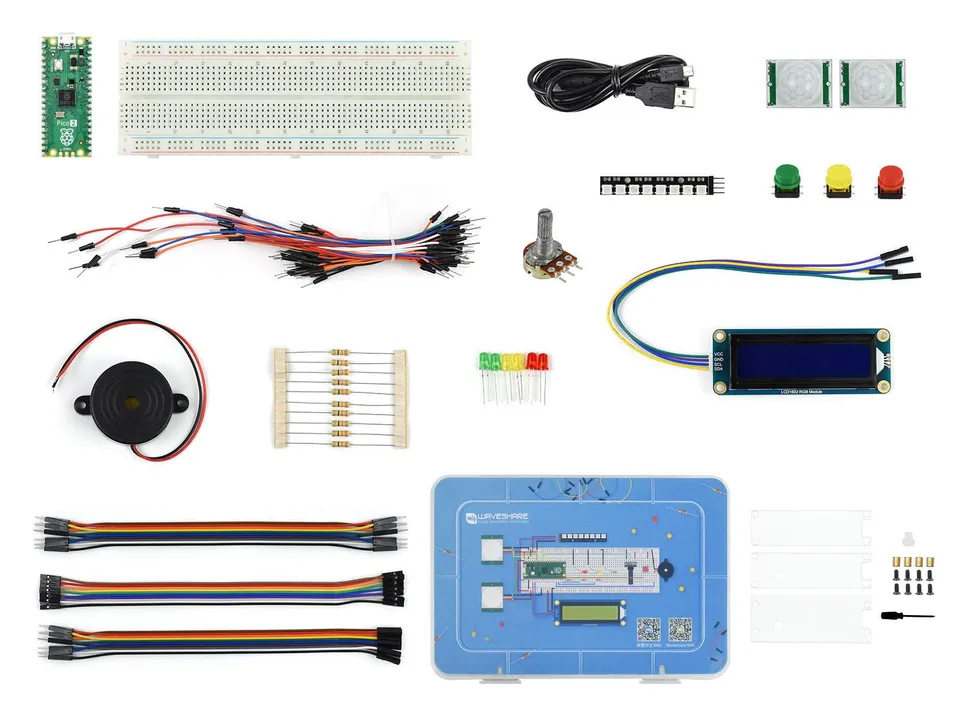 waveshare-pi-pico-2-basic-kit-mit-rp2350-pico-2-lcd1602-rgb-pir-rgb-led-micropyt image 1