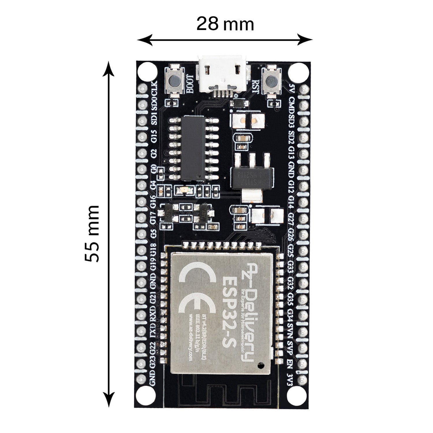 az-delivery-esp32s-nodemcu-dev-kit-c-wlan-wifi-board-mit-ch340-nachfolger-esp826 image 2
