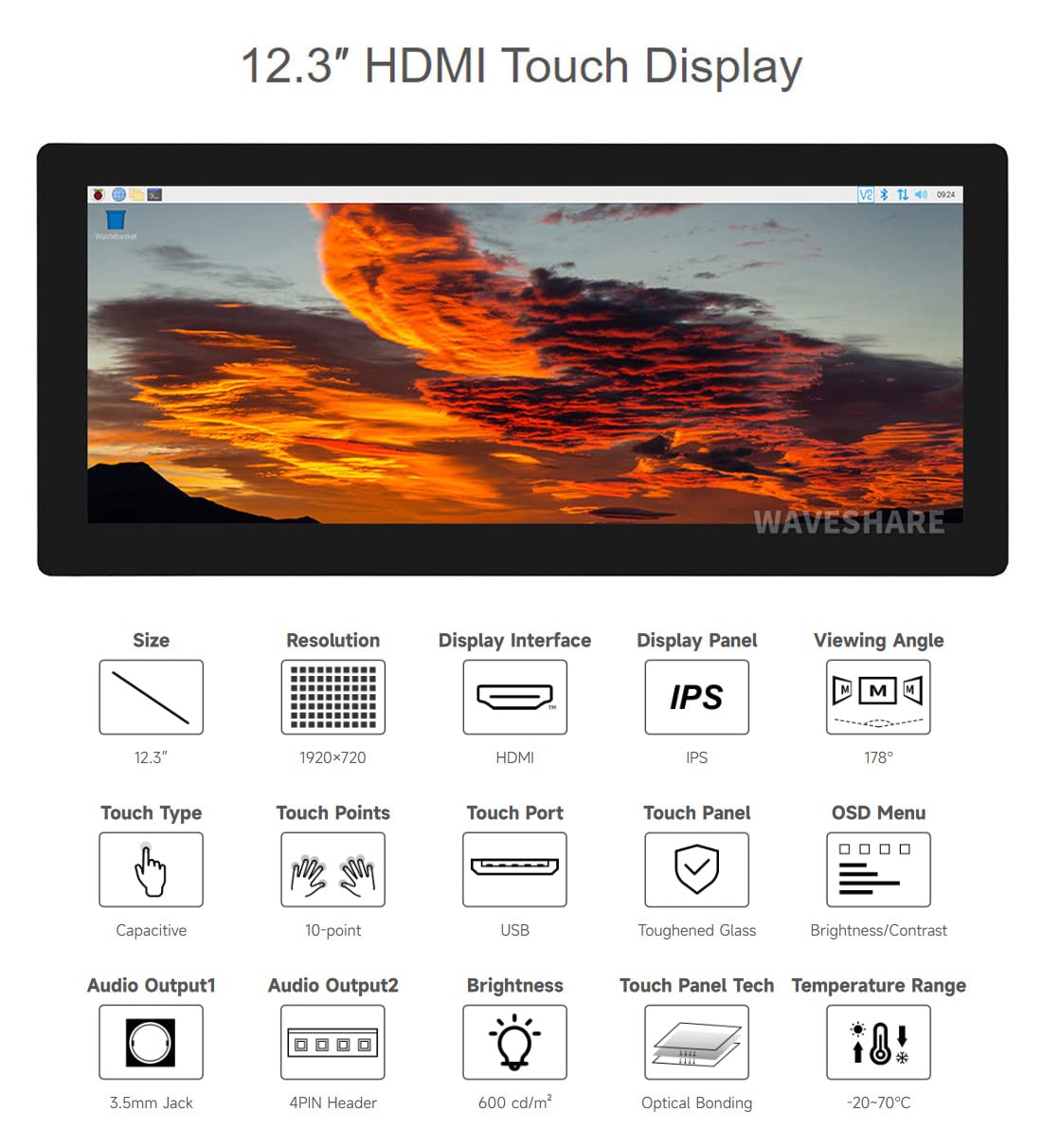 waveshare-12-3-zoll-kapazitiver-touchscreen-lcd-1920-720-hd-600-cd-m-hdmi-ips-ge image 3