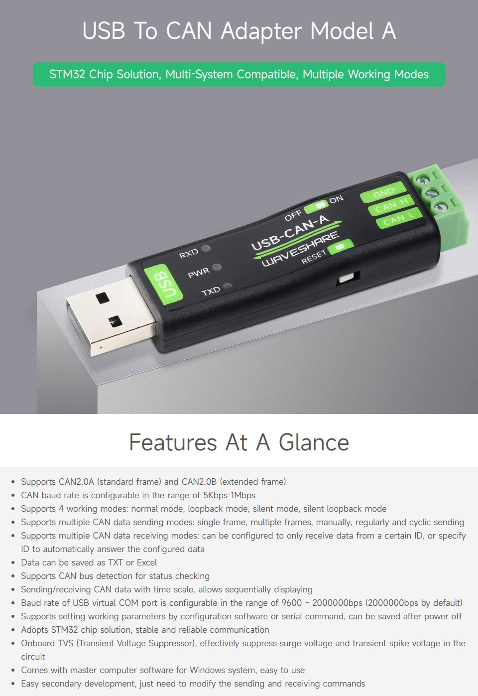 waveshare-usb-zu-can-adapter-model-a-2er-set-stm32-can-bus-konverter image 3
