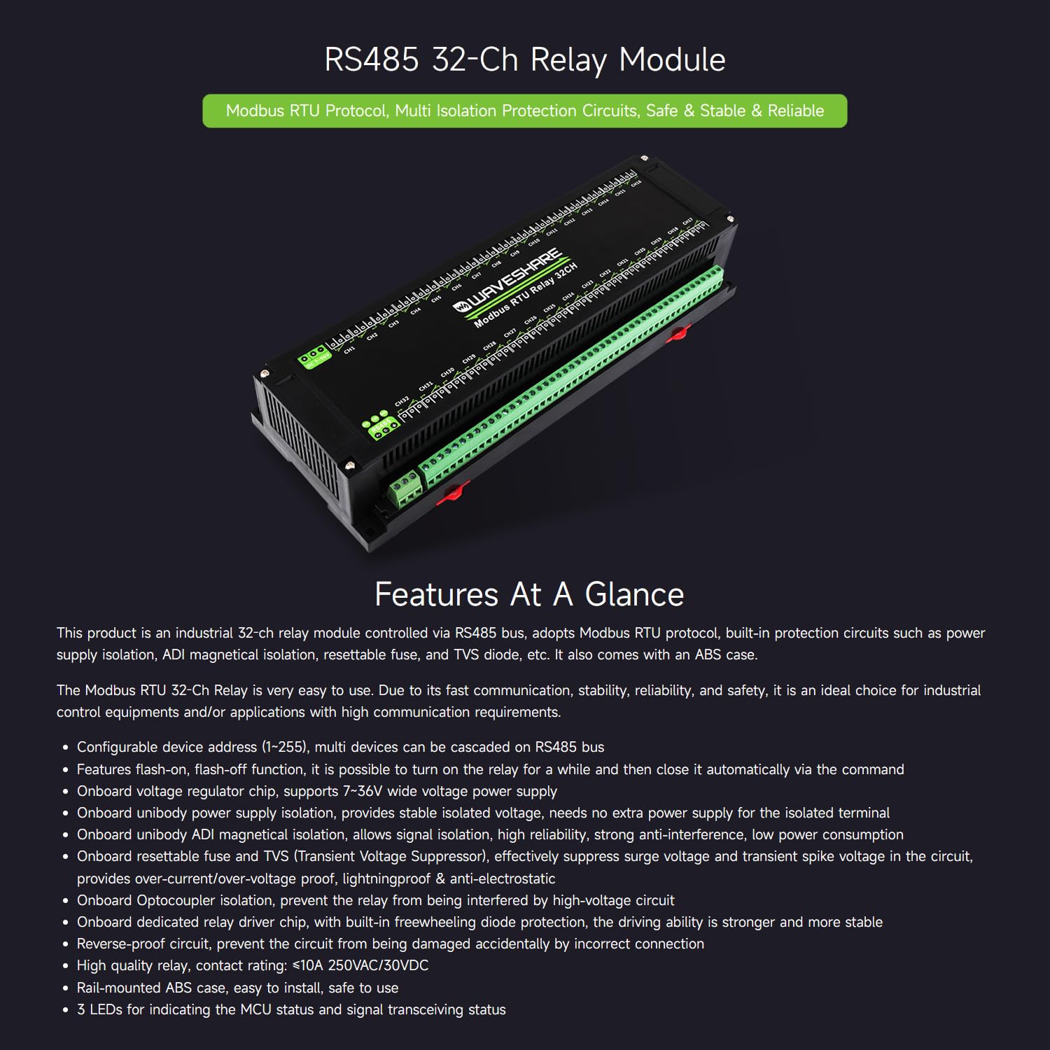 waveshare-modbus-rtu-32-kanal-relaismodul-rs485-10a-f-r-industrie-und-smart-home image 3