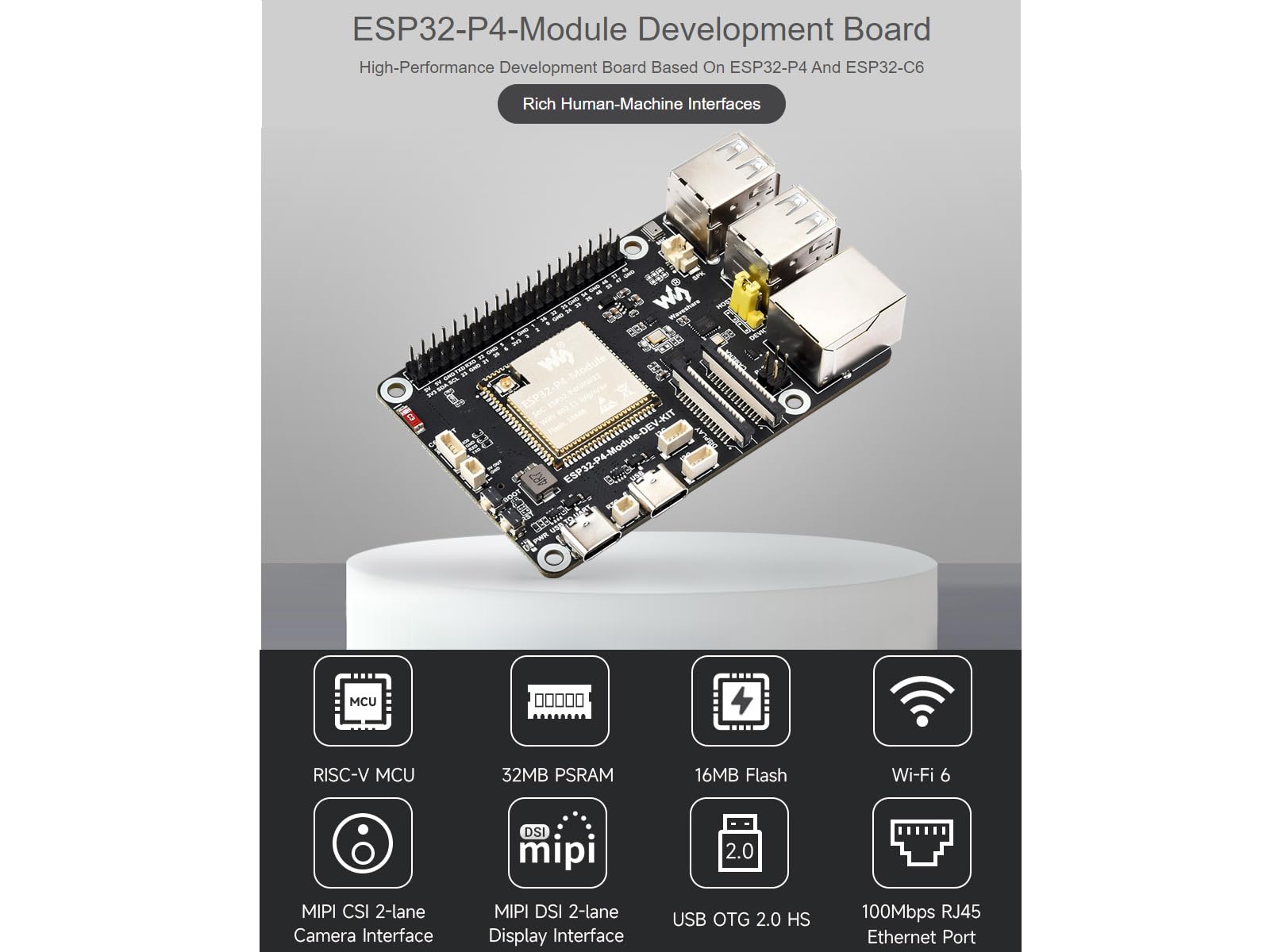 waveshare-esp32-p4-modul-development-board-kit-esp32-p4-esp32-c6-wi-fi-6 image 2