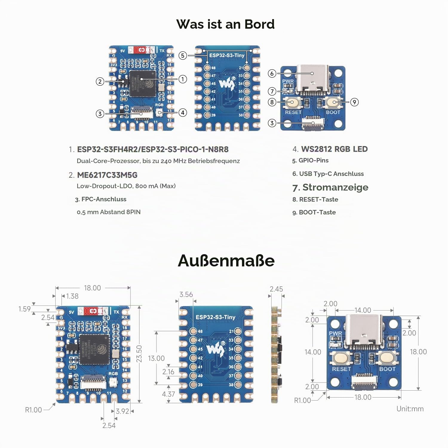 waveshare-esp32-s3-mini-entwicklungsboard-esp32-s3fh4r2-mit-adapterboard image 6