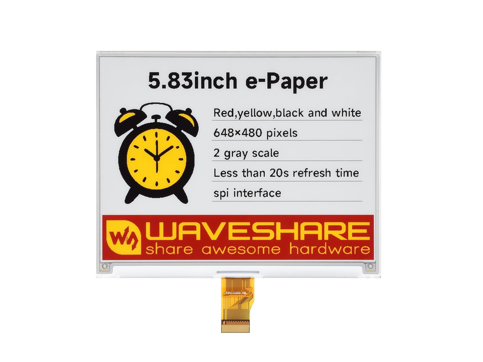 waveshare-5-83inch-e-paper-display-g-raw-display-648-x-480-rot-gelb-schwarz-wei- image 1