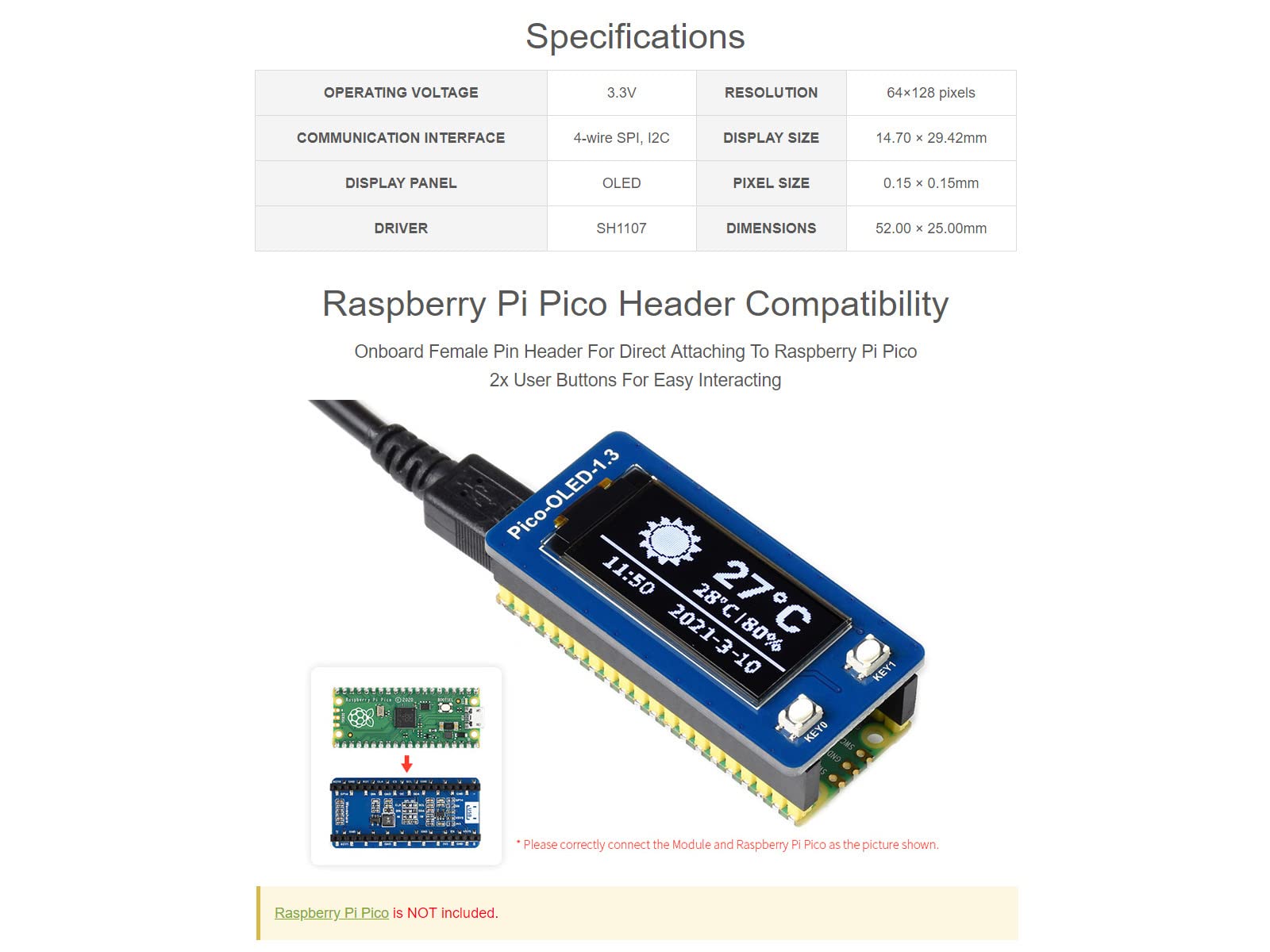 waveshare-1-3-zoll-oled-display-modul-f-r-raspberry-pi-pico-64-128-pixel-spi-i2c image 3