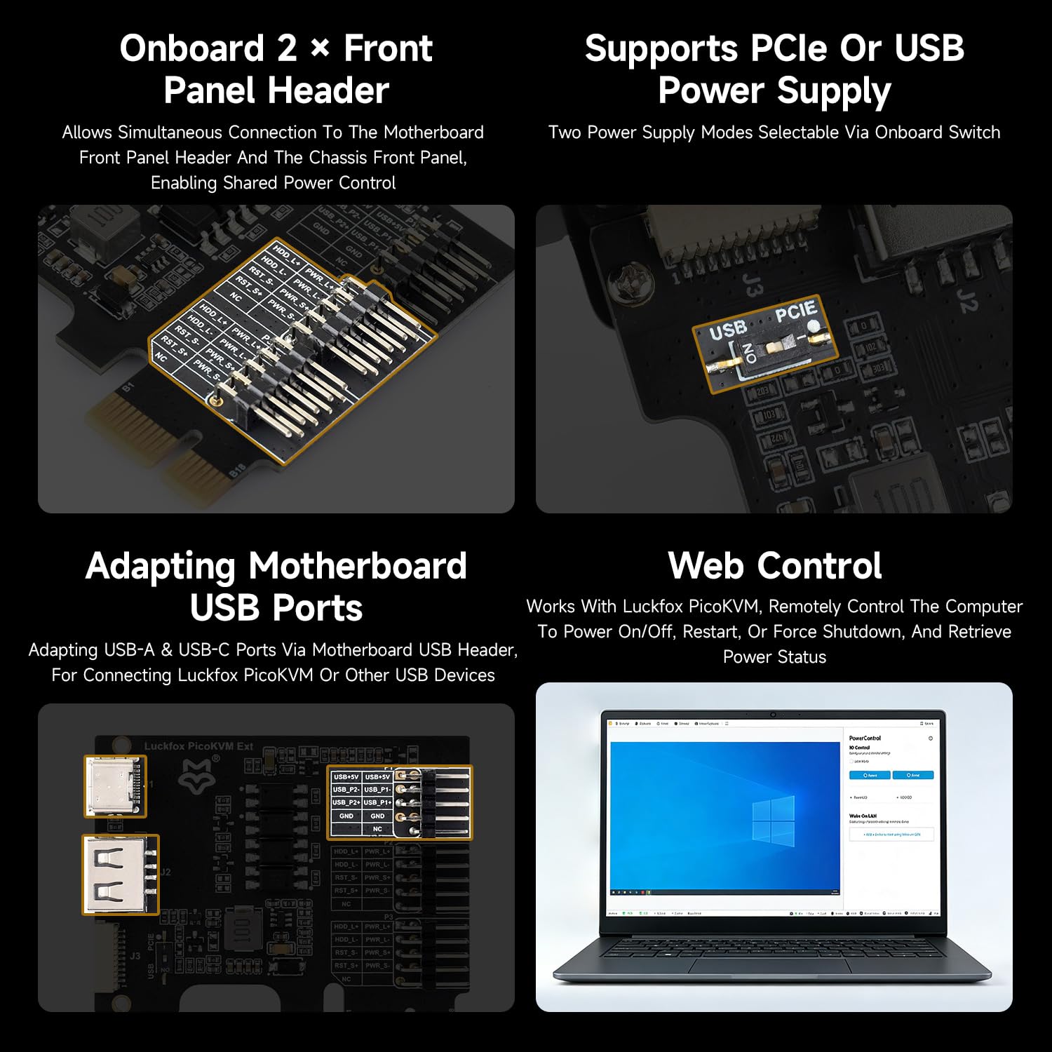 waveshare-luck-fox-picokvm-ext-erweiterungsboard-pcie-x1-x4-x8-x16-usb-a-c-front image 4