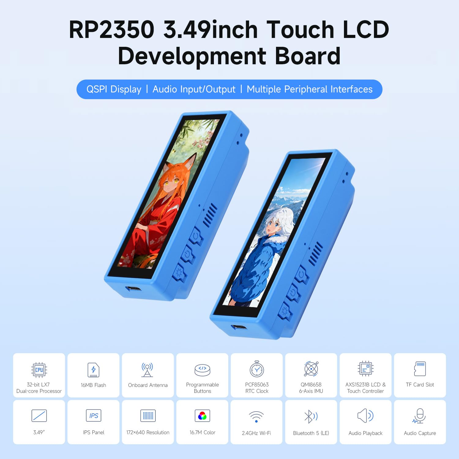 waveshare-rp2350-board-mit-3-49-zoll-ips-touch-display-172x640-imu-rtc-audio image 3