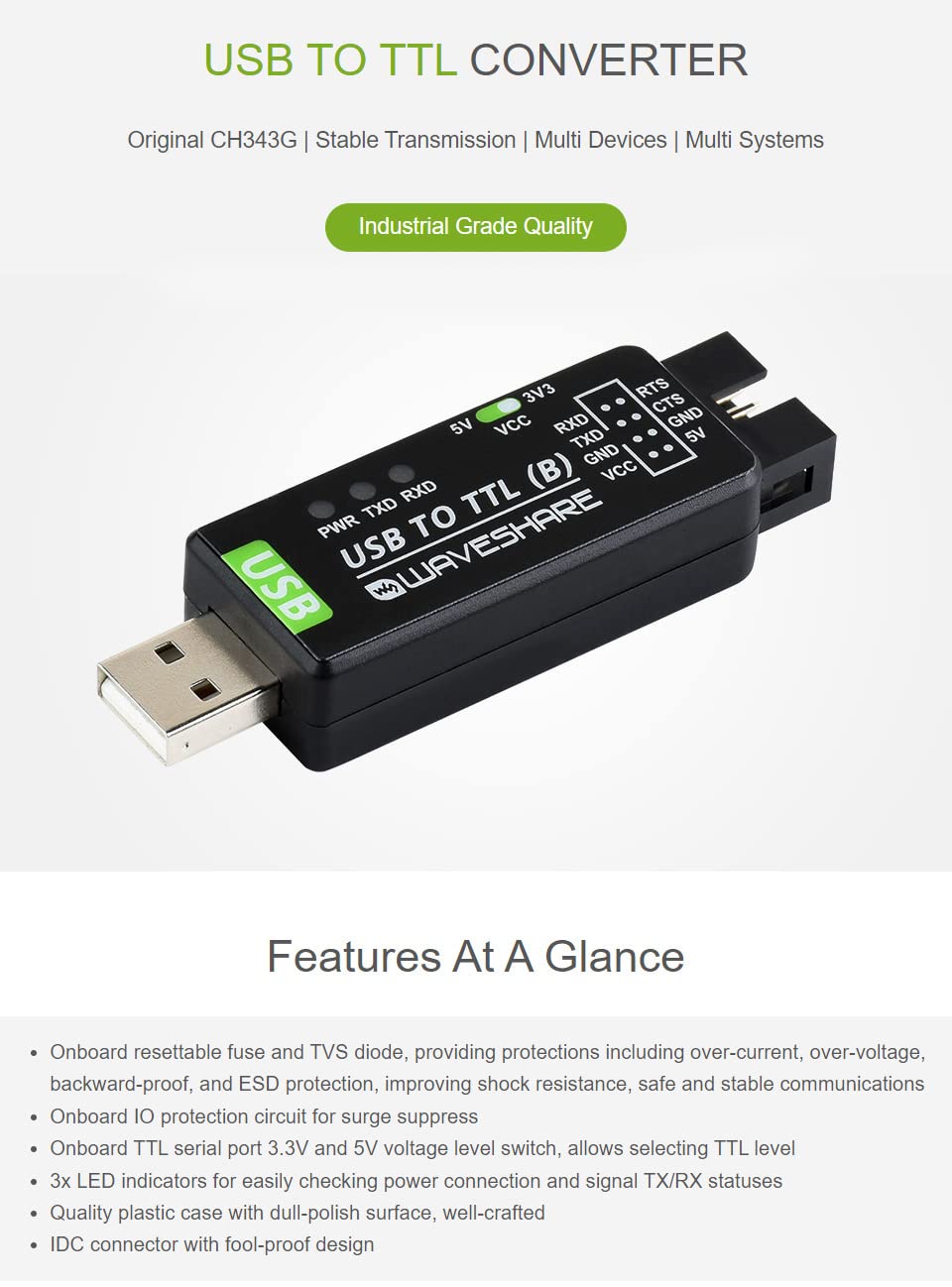 waveshare-industrieller-usb-zu-ttl-konverter-ch343g-mit-schutzschaltung image 3