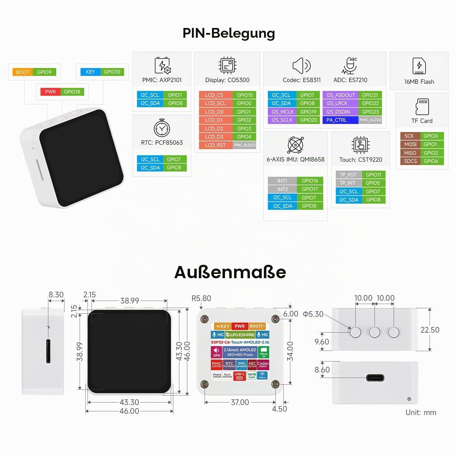 waveshare-esp32-c6-2-16-zoll-amoled-touch-entwicklungsboard-480x480-wi-fi-6-ble- image 8