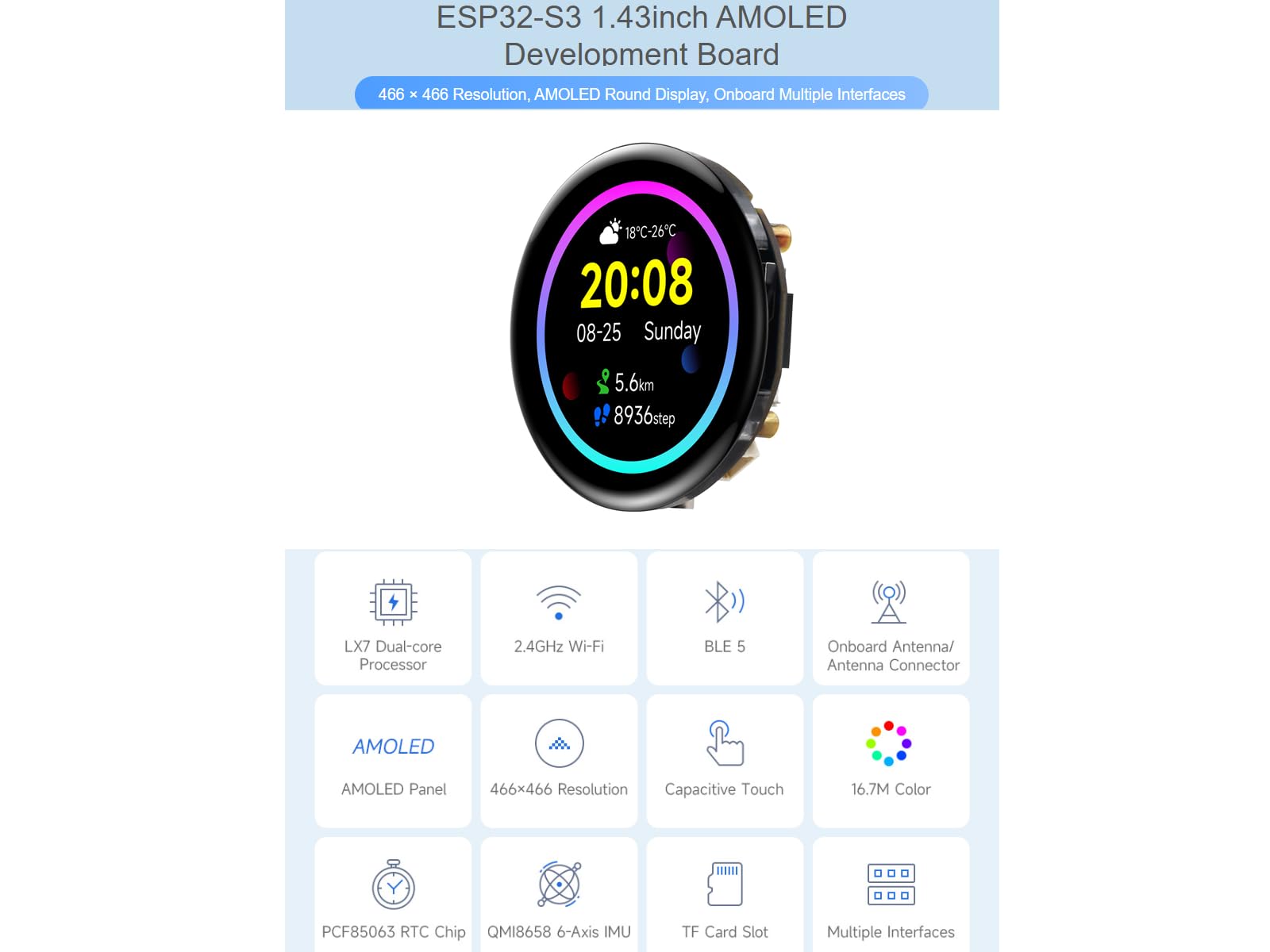 waveshare-esp32-s3-1-43-zoll-amoled-round-touch-display-entwicklungsboard-466x46 image 2