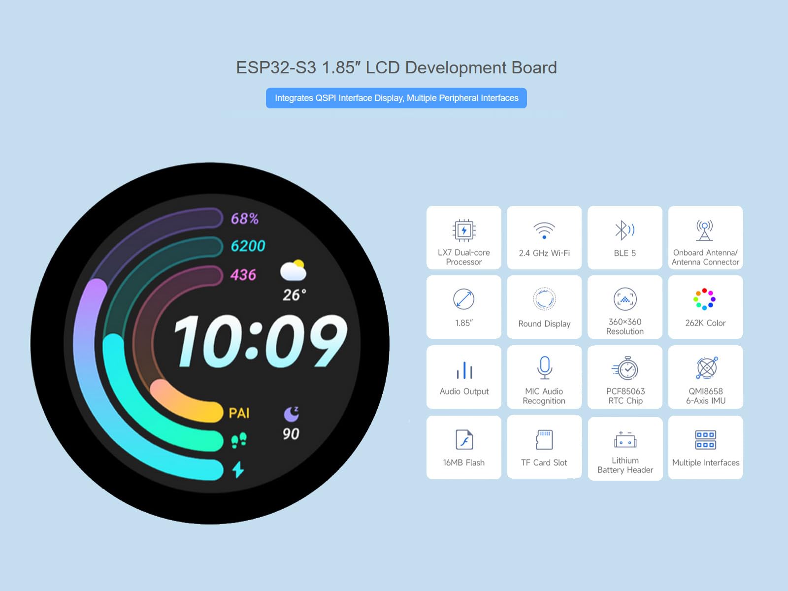 waveshare-esp32-s3-1-85-zoll-rundes-lcd-entwicklungsboard-360x360 image 2