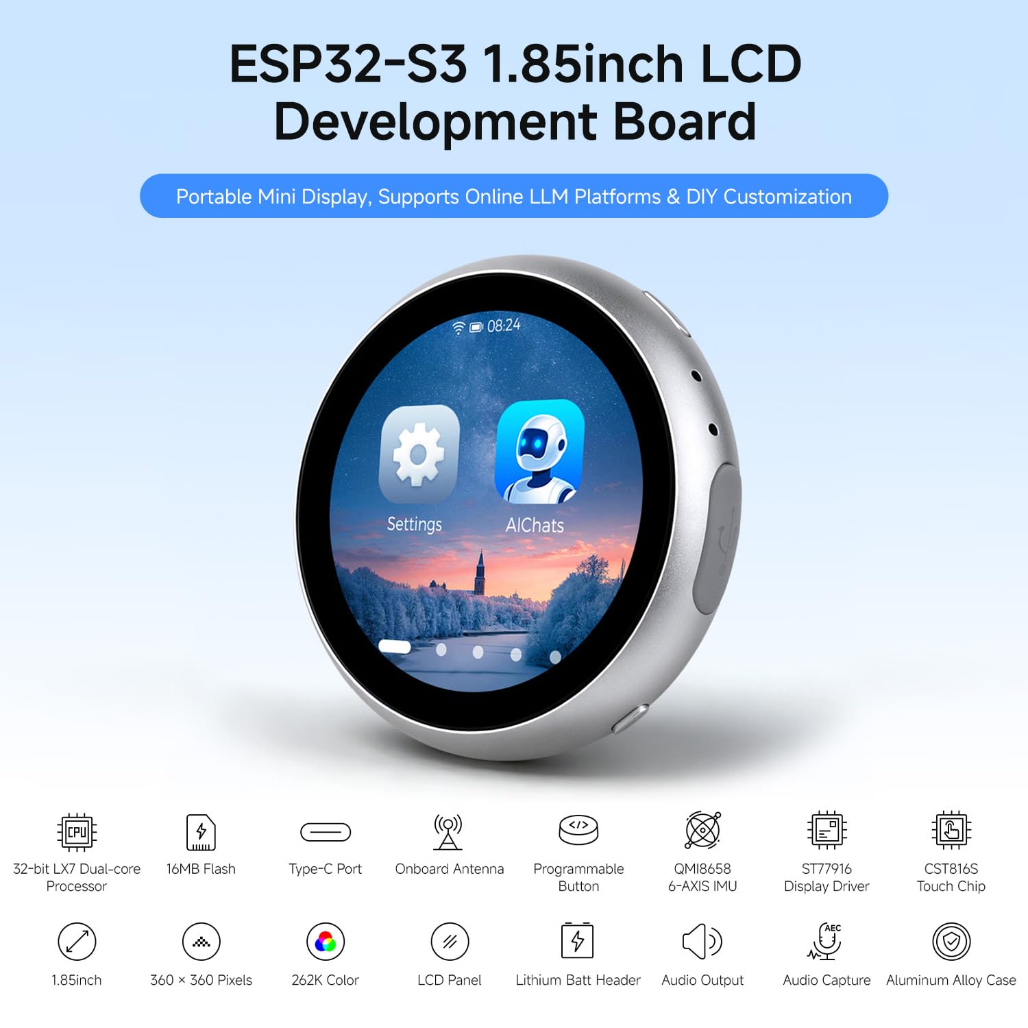 waveshare-esp32-s3-1-85-zoll-lcd-touch-entwicklungsboard-360x360-alu-geh-use-ohn image 3