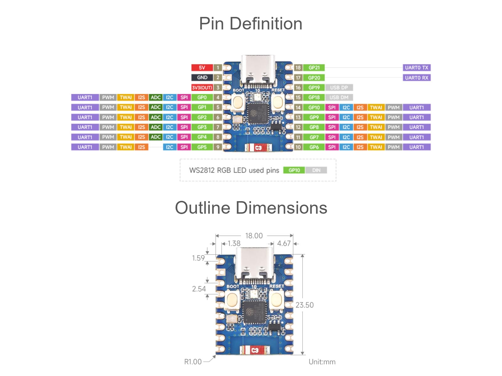 waveshare-esp32-c3-mini-entwicklungsboard-basierend-auf-esp32-c3fn4-single-core- image 5