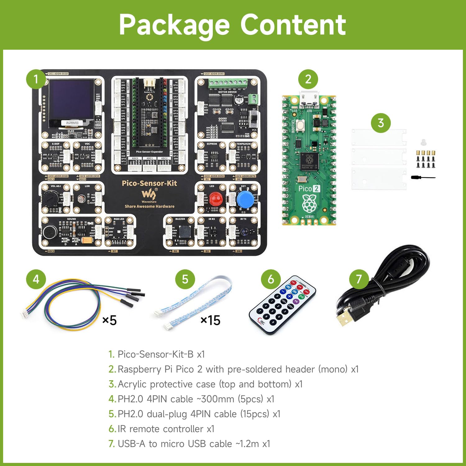 waveshare-pi-pico-2-sensor-kit-mit-rp2350-pico-2-15-sensormodule-l-tfrei-4mb-fla image 2