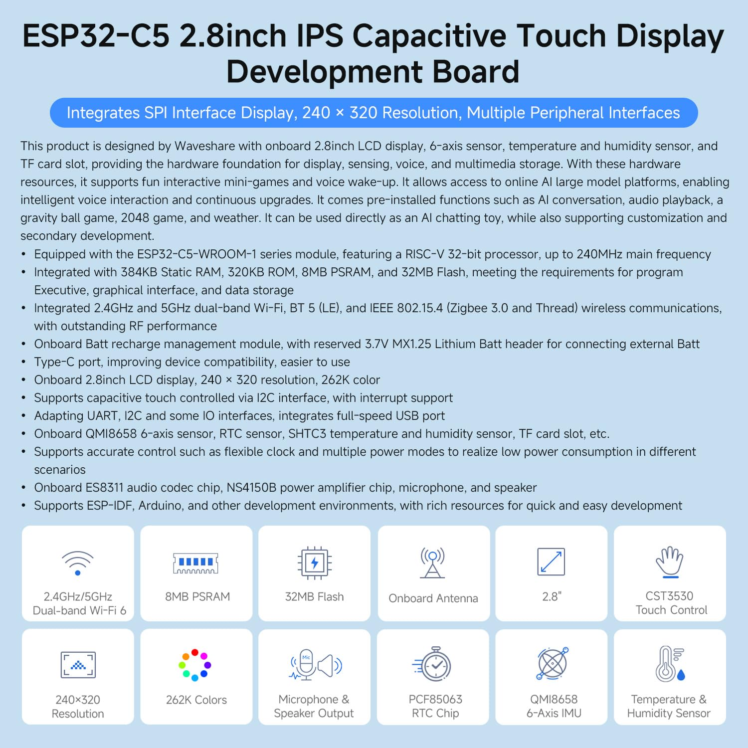 waveshare-esp32-c5-touch-lcd-2-8-en-ips-touch-entwicklungsboard-dual-band-wi-fi image 3
