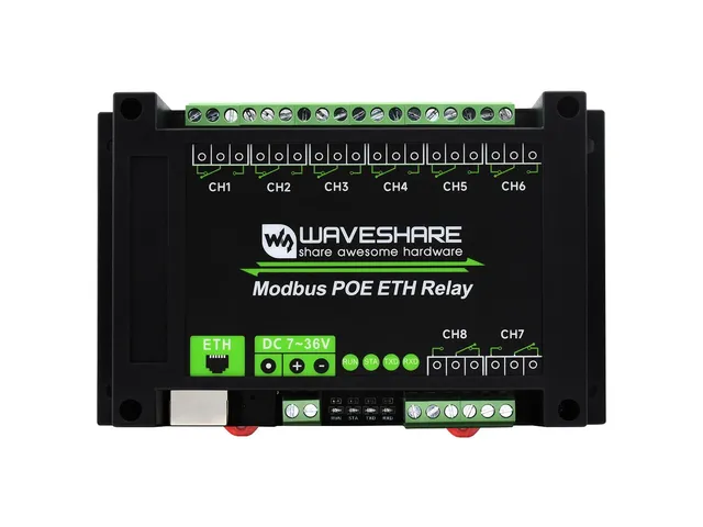 waveshare-8-kanal-ethernet-relais-modul-modbus-poe-hutschiene-10a image 1