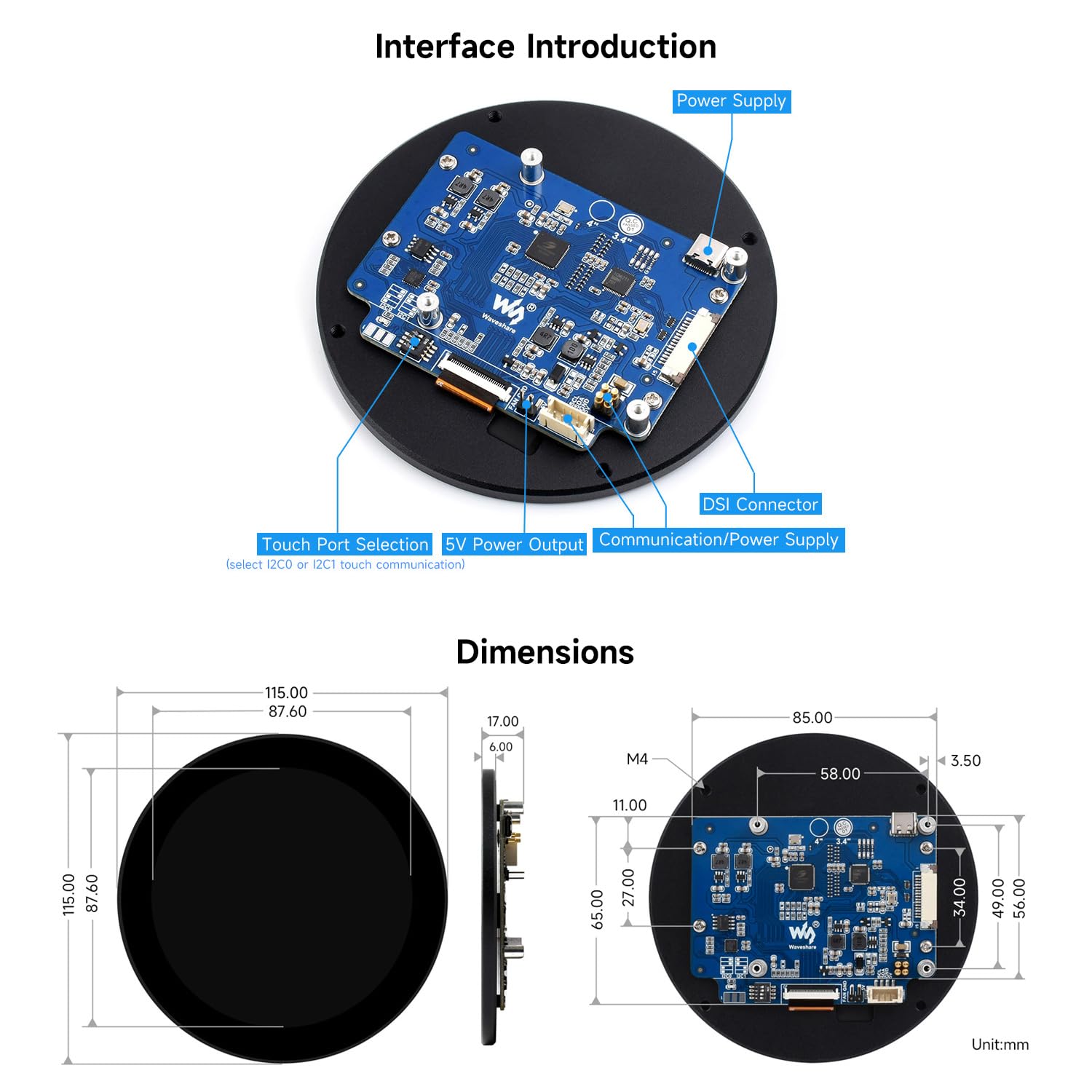 waveshare-3-4-zoll-dsi-round-touch-display-800x800-ips-10-punkt-f-r-raspberry-pi image 8